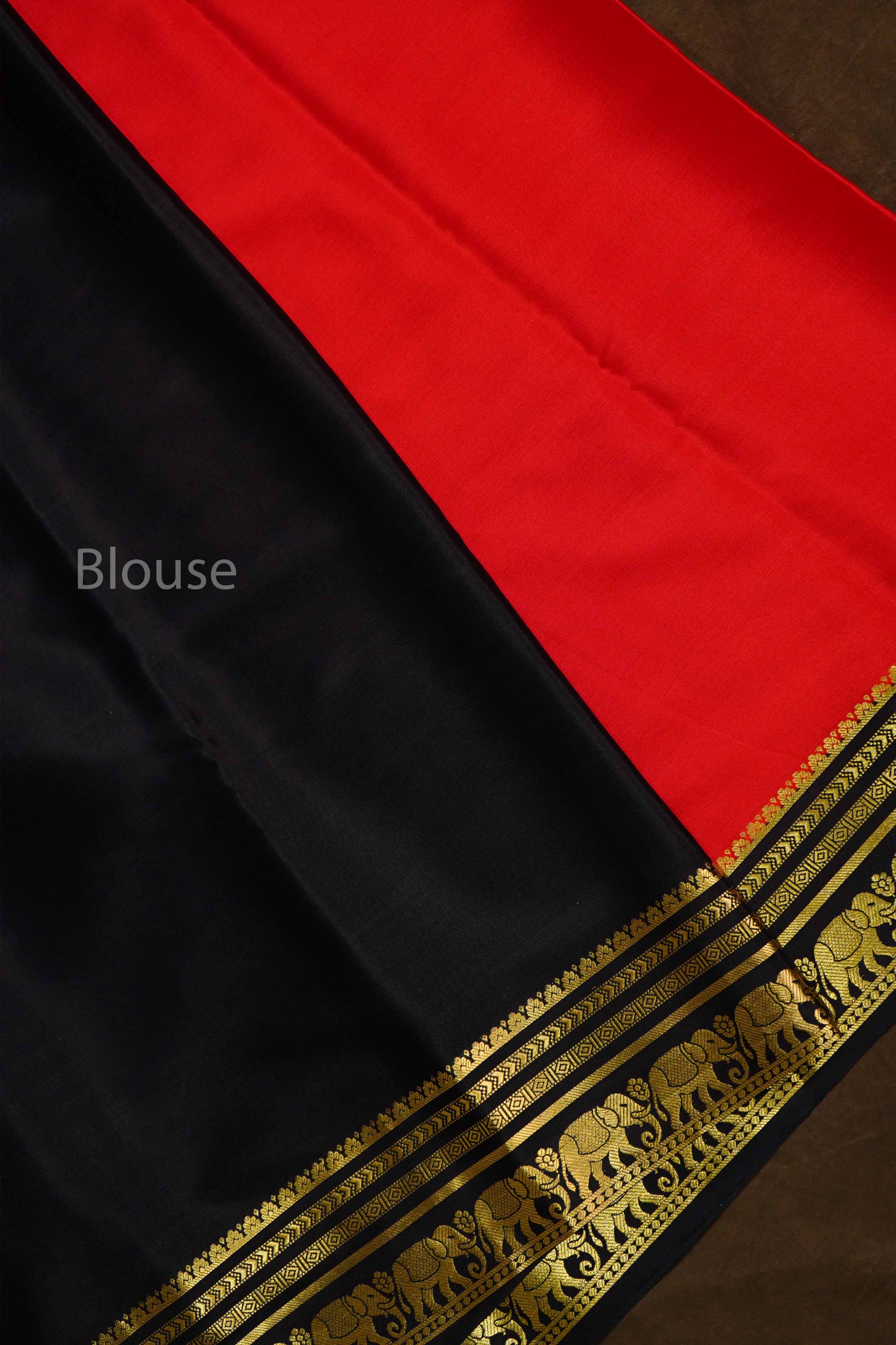 Red With Black Mysore Silk Saree