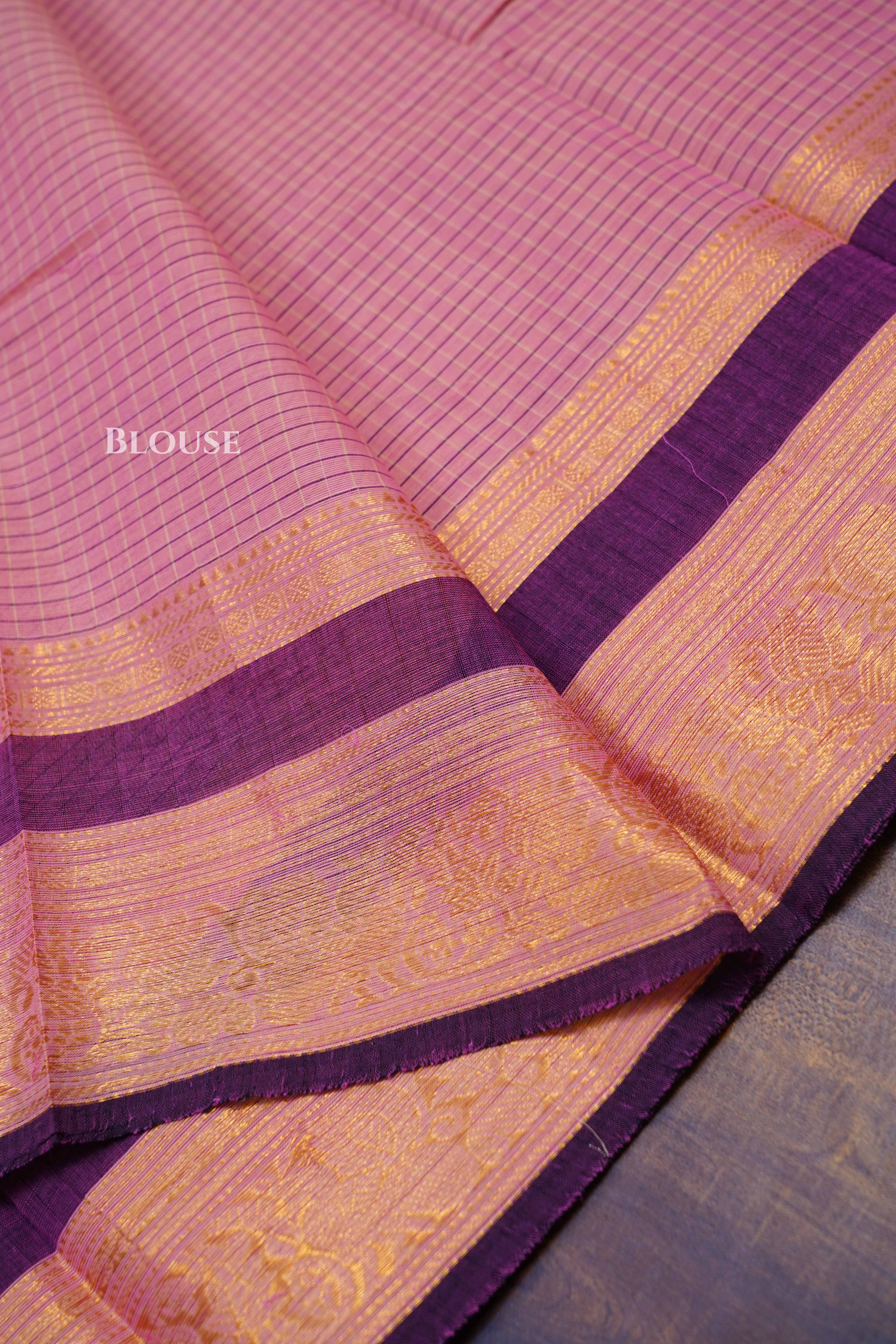 Rose Milk Pink Kanchi Cotton Saree