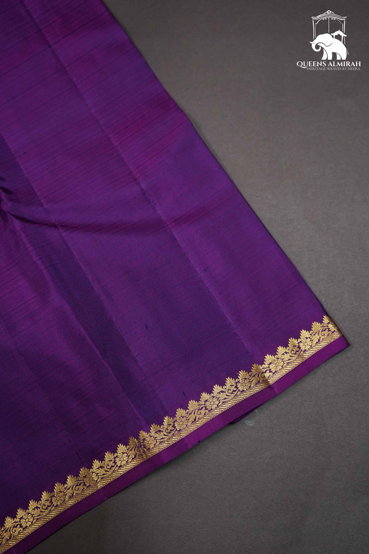 NAVY BLUE WITH GOLD BORDER KANCHIVARAM SILK SAREE - Queens Jewel Emporium
