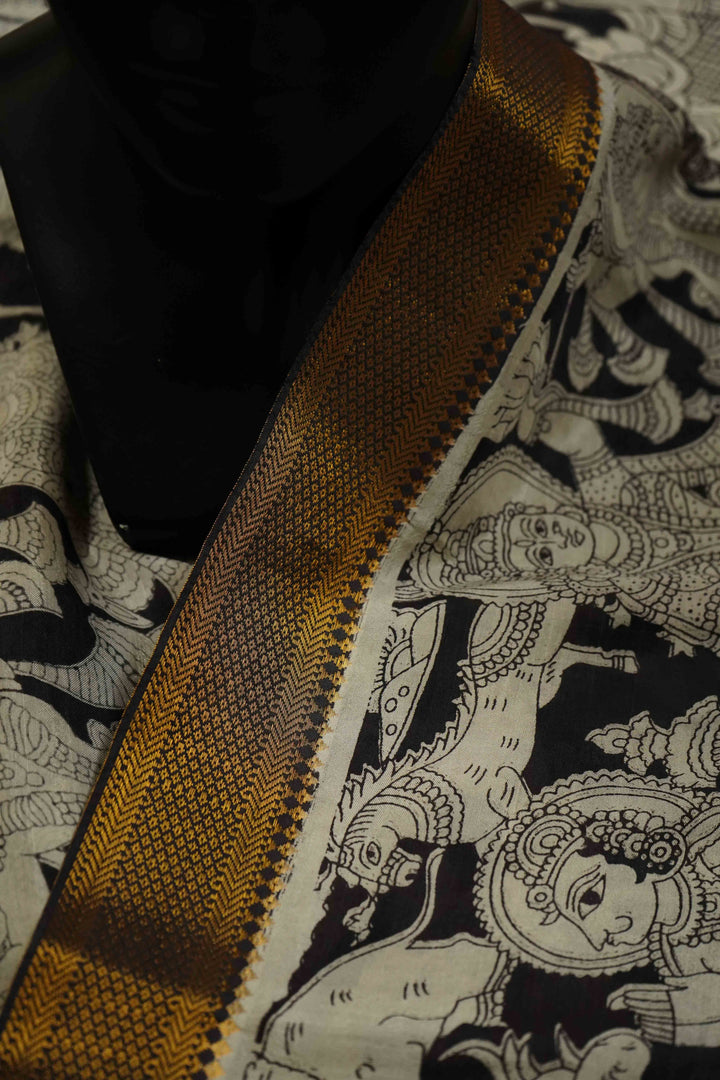 BLACK WITH OFF WHITE  MANGALGIRI SAREE 24 - Queens Jewel Emporium