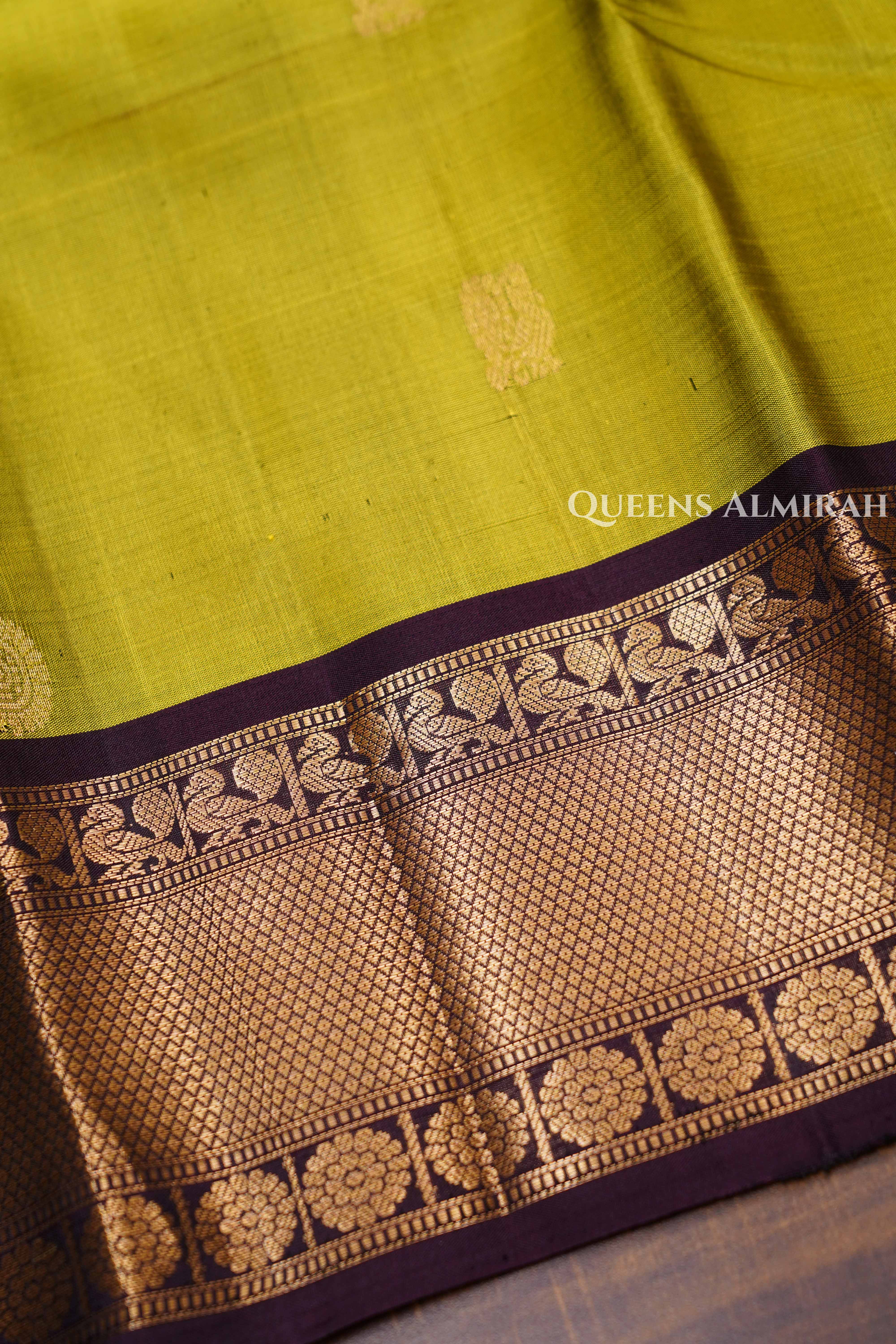 Olive Yellow With Coffee Bean Pure Kanchivaram Silk Saree