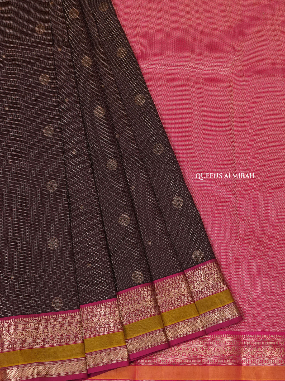 Brown With Pink Pure Kanchivaram Silk Saree