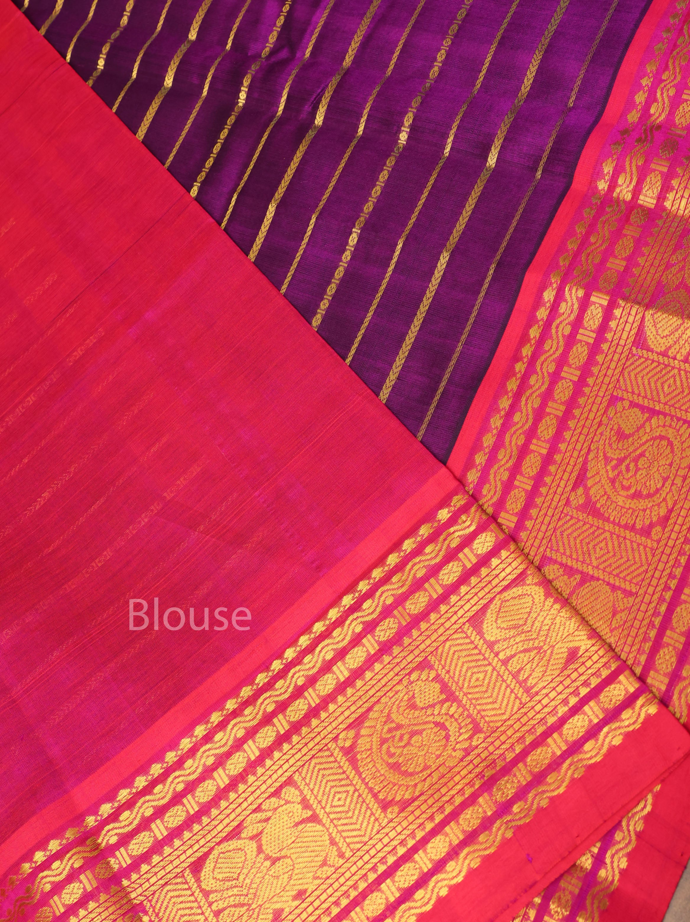 Purple With Rani Pink Pure Silk Cotton Saree