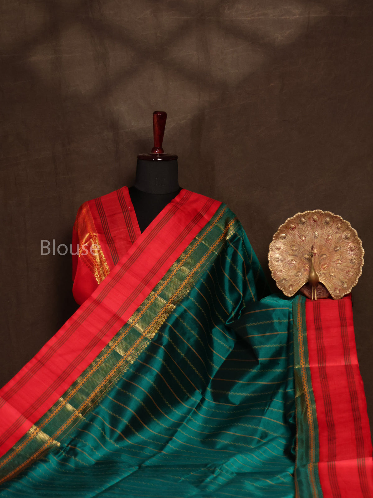 Rama Green With Red Pure Silk Cotton Saree