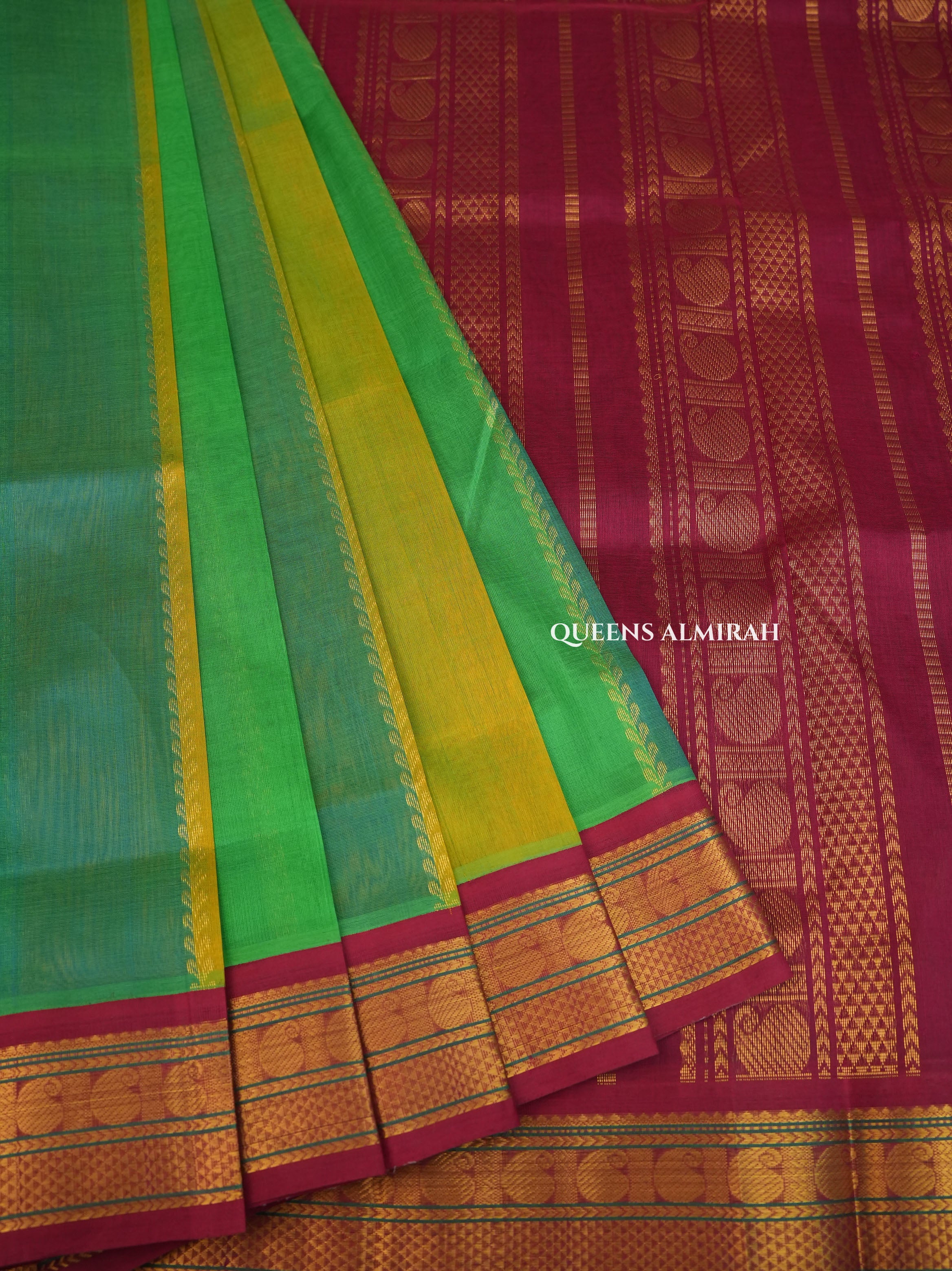 Multicolor With Purple Border Pure Silk Cotton Saree