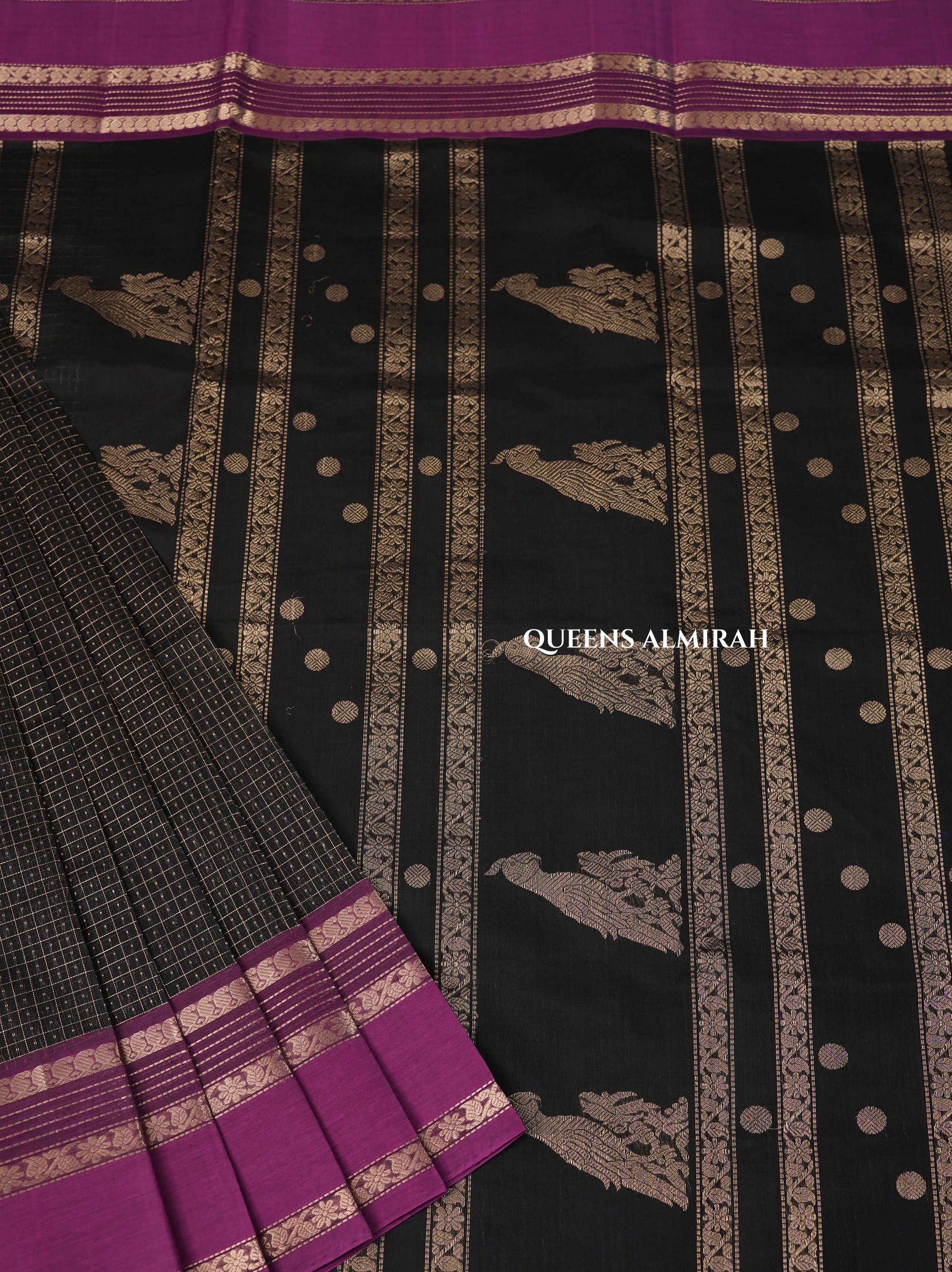 Black With Purple Chettinad Silk Cotton Saree