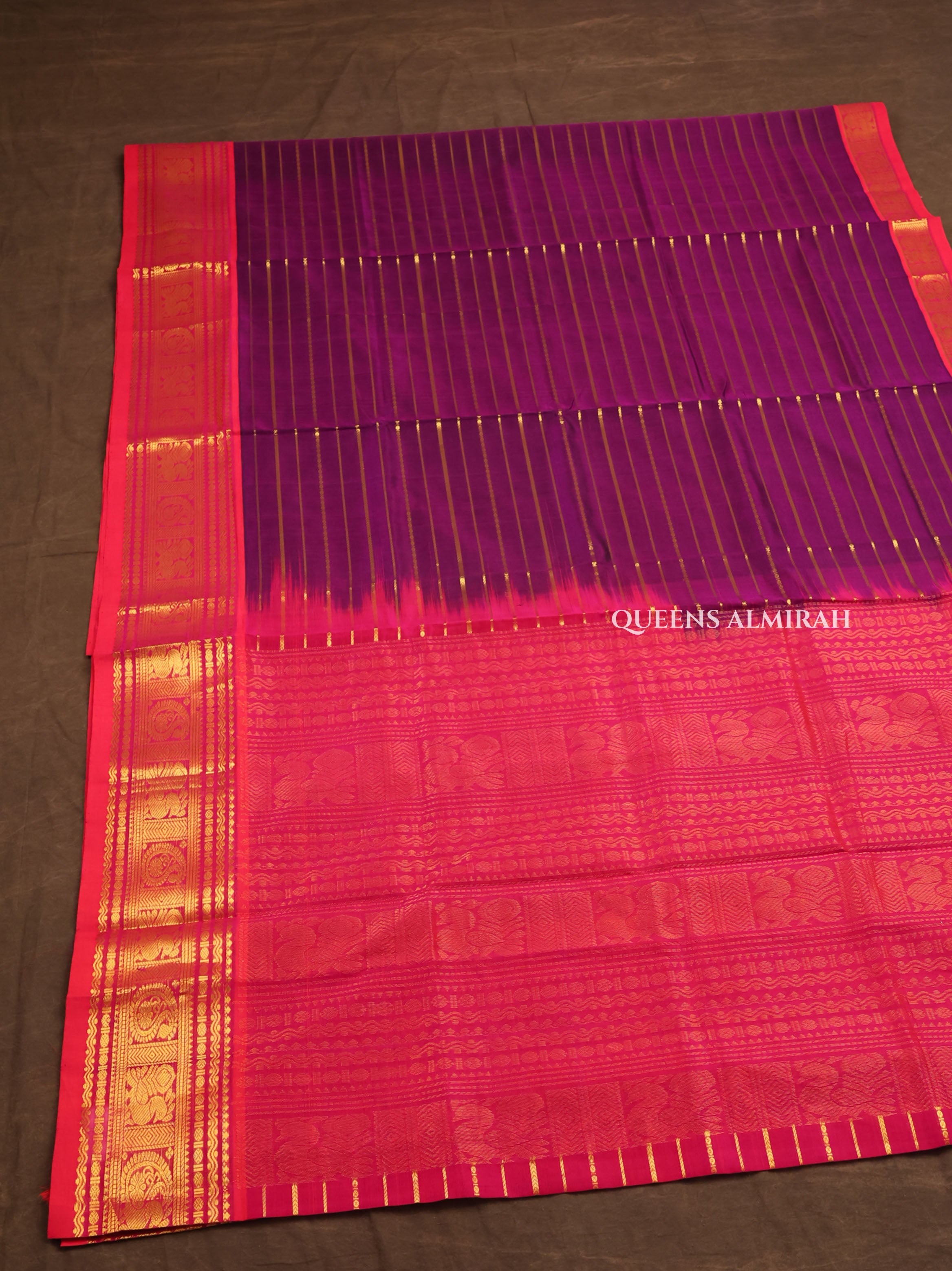 Purple With Rani Pink Pure Silk Cotton Saree