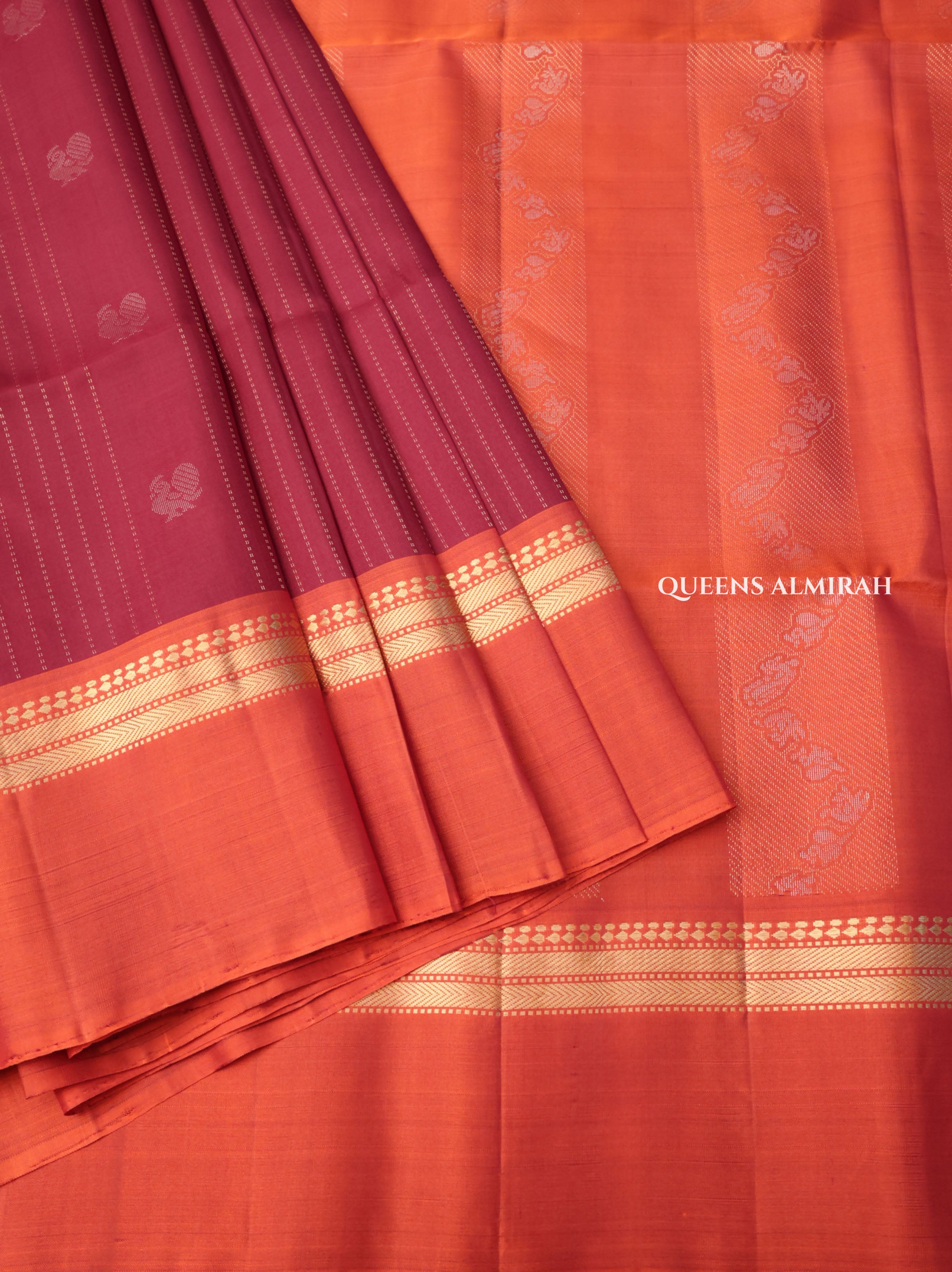 Maroon With Rust Orange Pure Soft Silk Saree