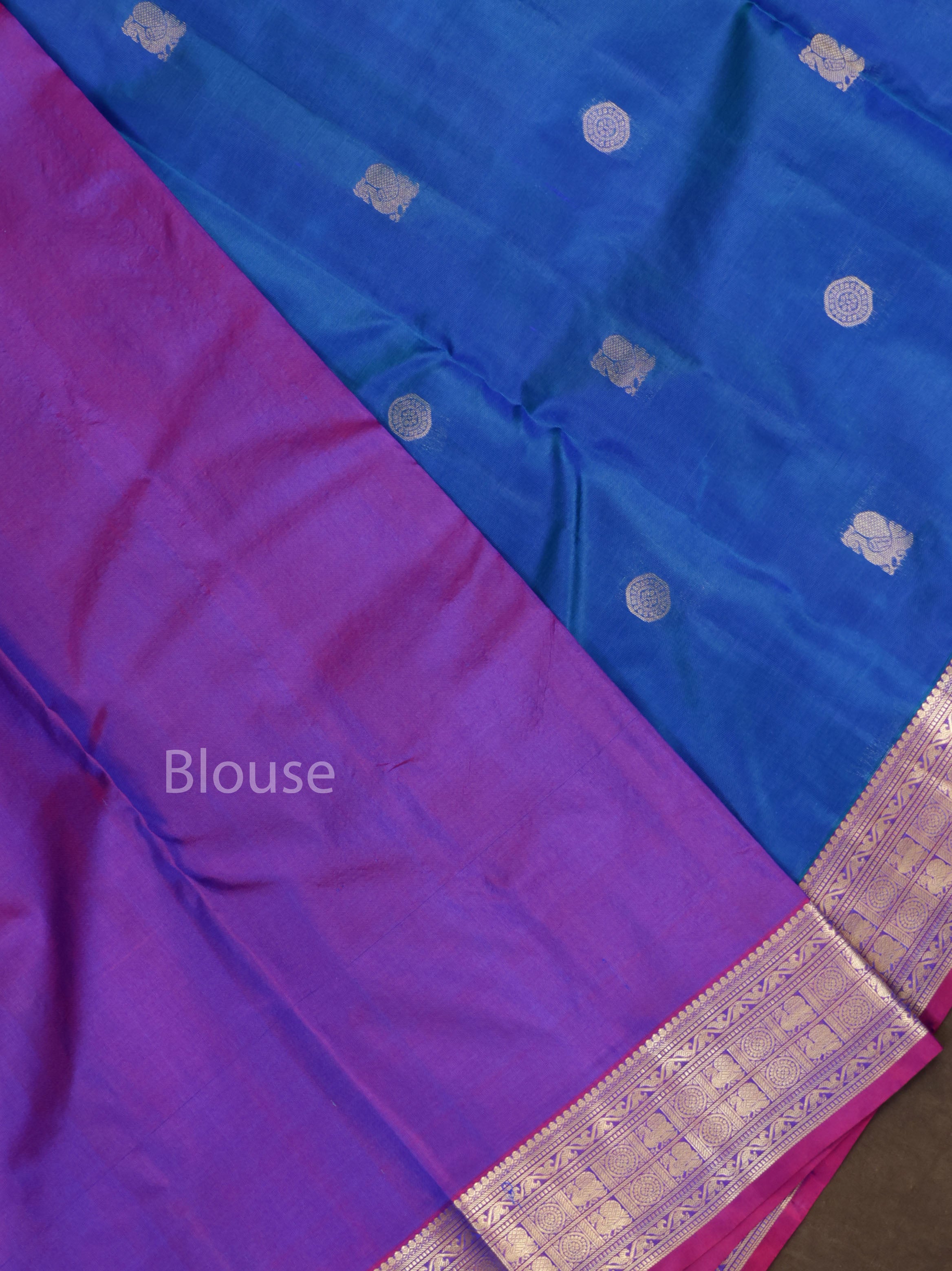 Peacock Blue With Purple Pure Kanchivaram Silk Saree
