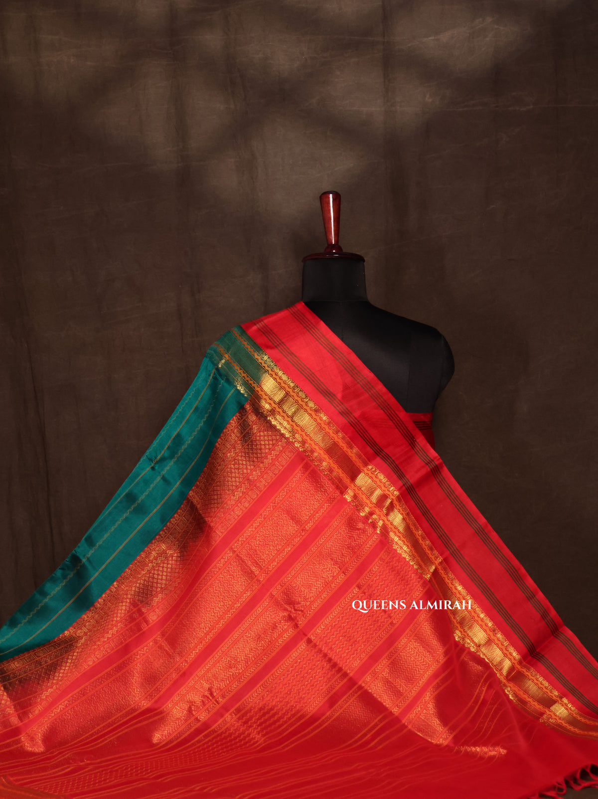 Rama Green With Red Pure Silk Cotton Saree