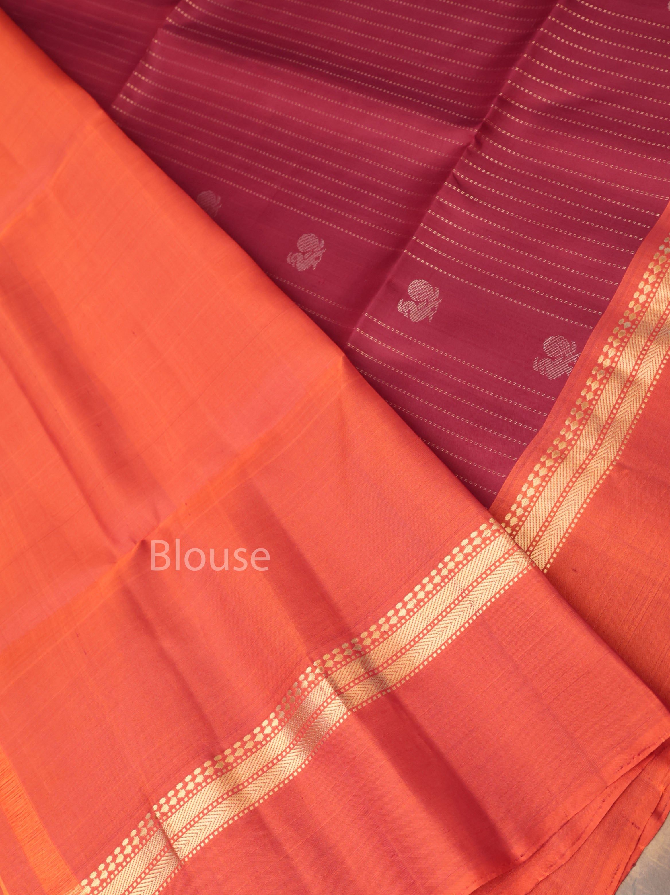 Maroon With Rust Orange Pure Soft Silk Saree