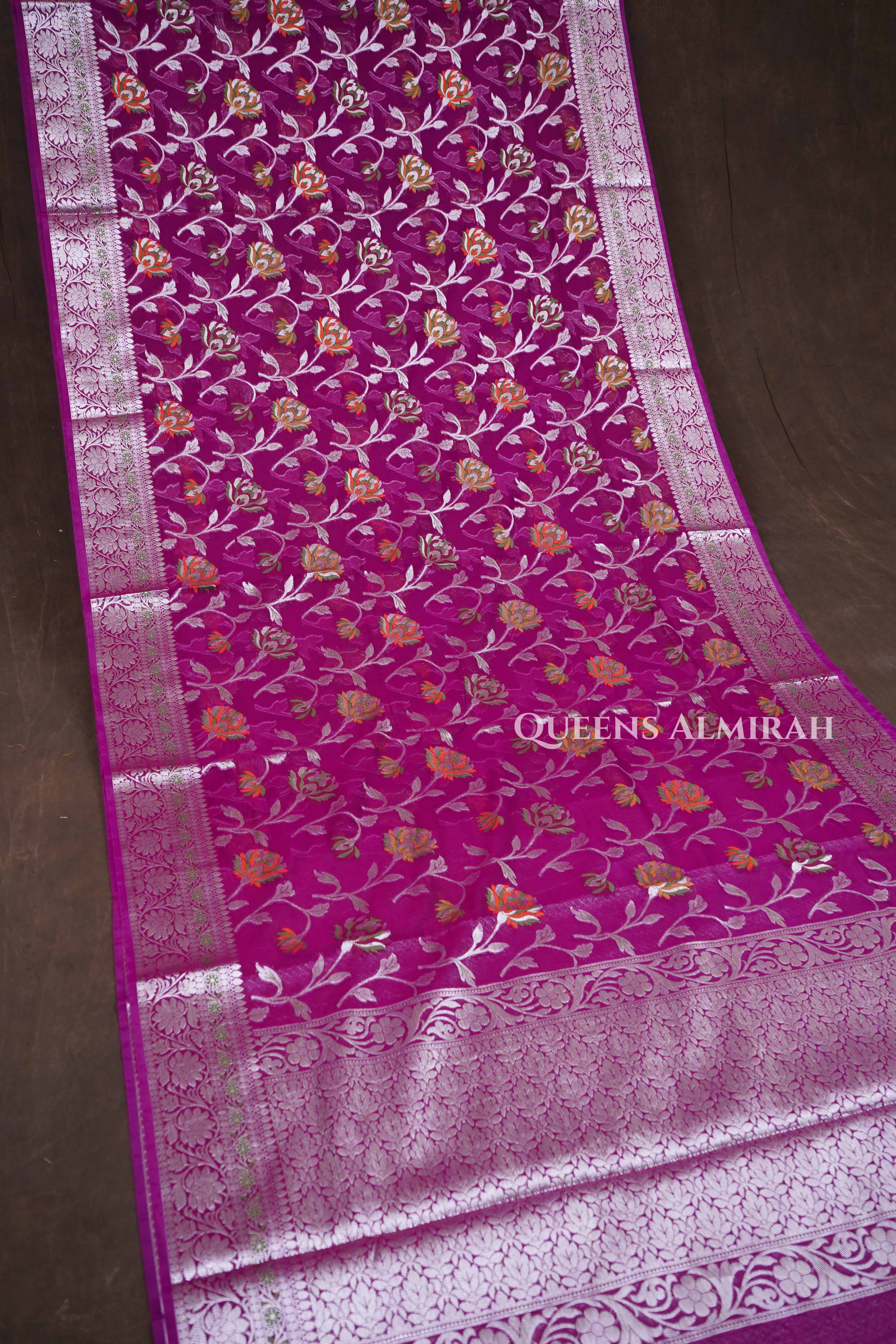 Purple Semi Banarasi Silk Saree