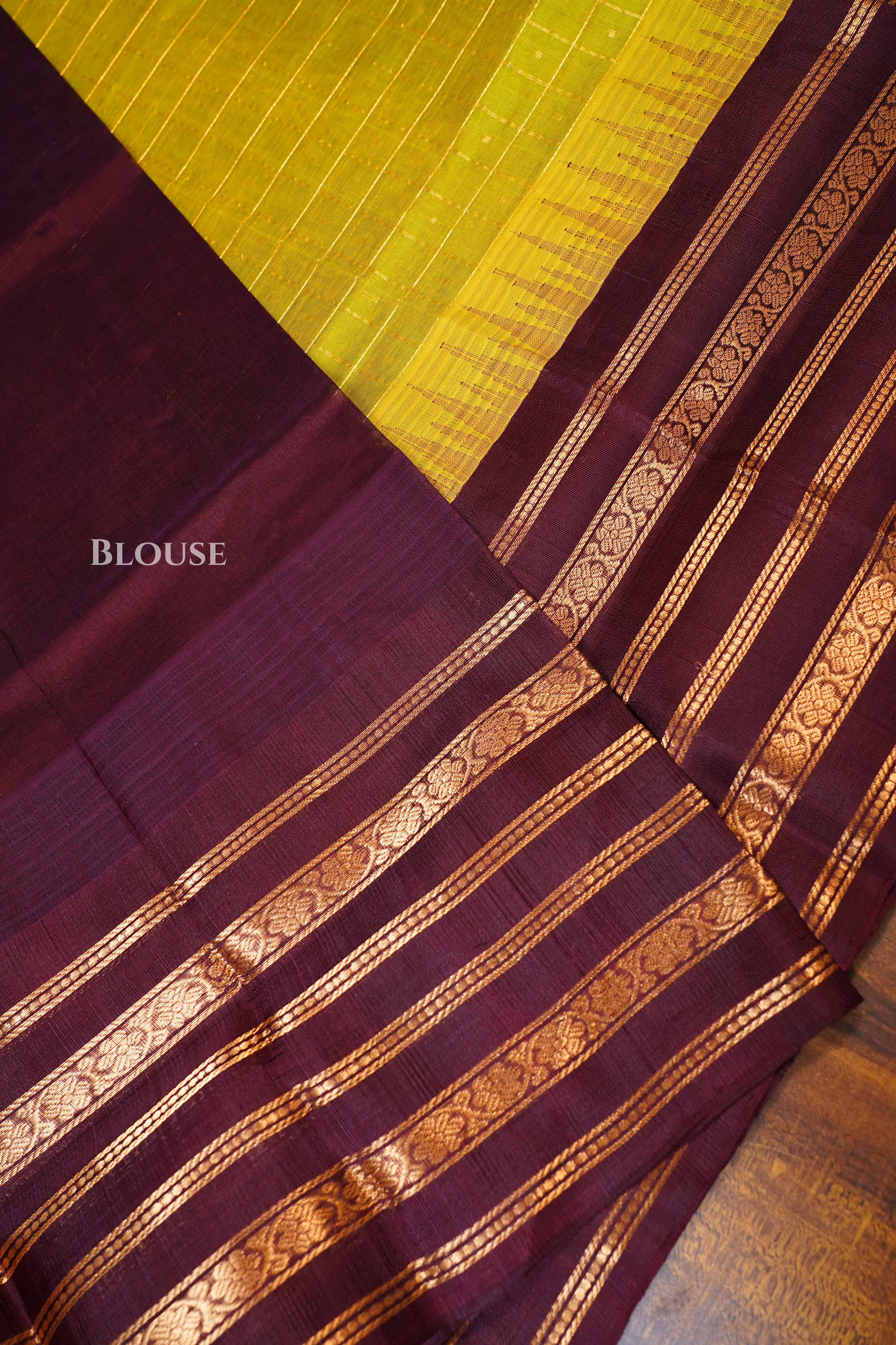 Mustard Green With Coffee Brown Pure Kanchi Silk Cotton Saree