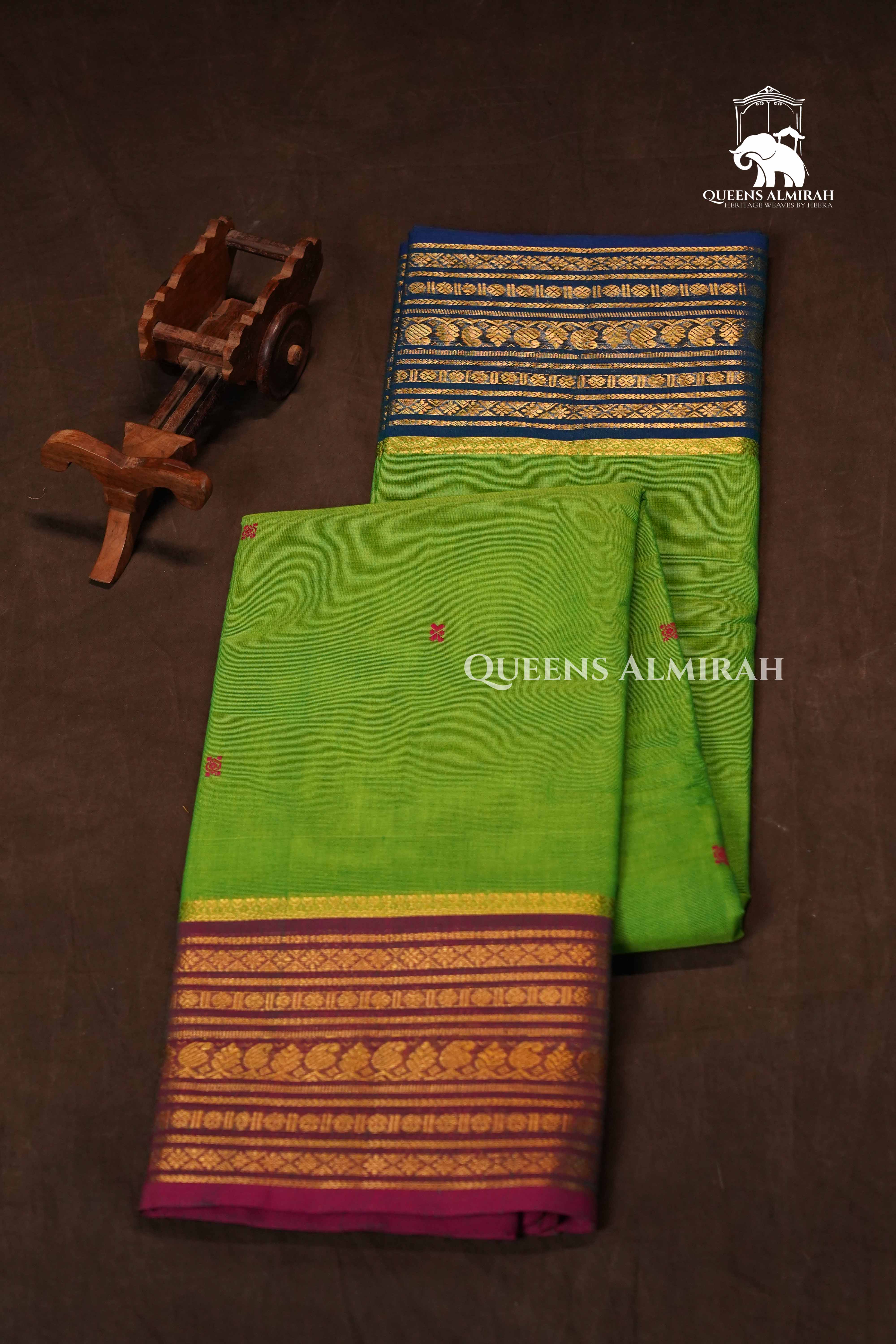 Green With Ganga Jamuna Border Kanchi Cotton Saree
