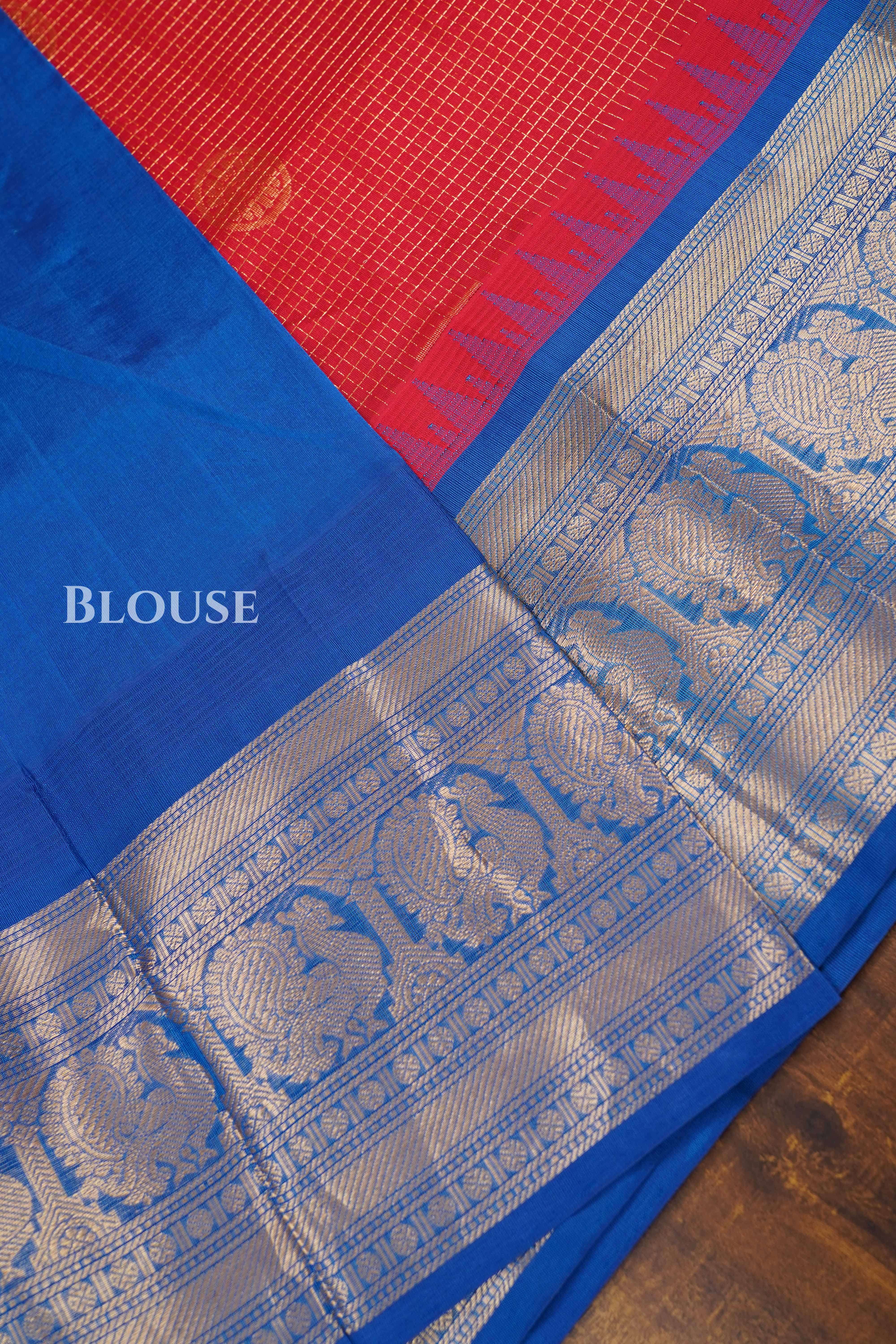 Mirchi Red With Blue Pure Silk Cotton Saree