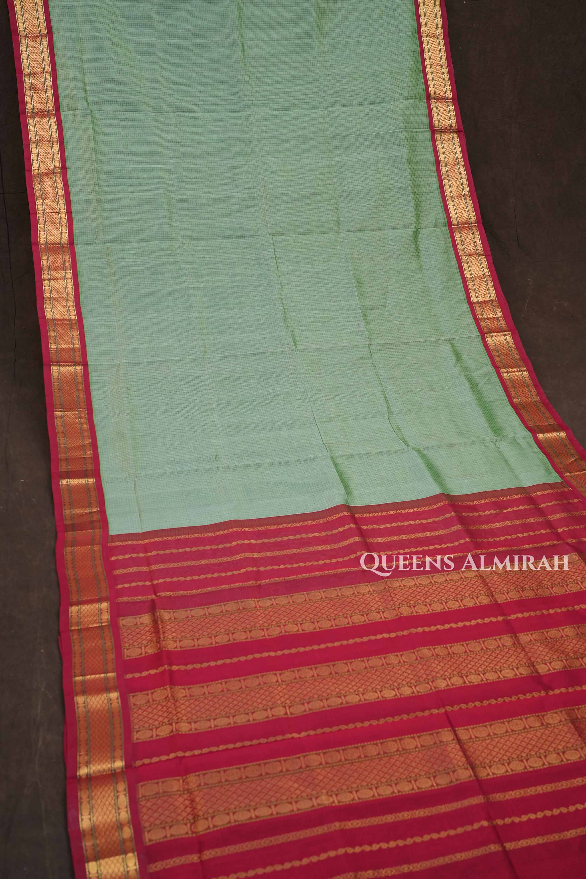 Pista Green With Maroon Pure Silk Cotton Saree