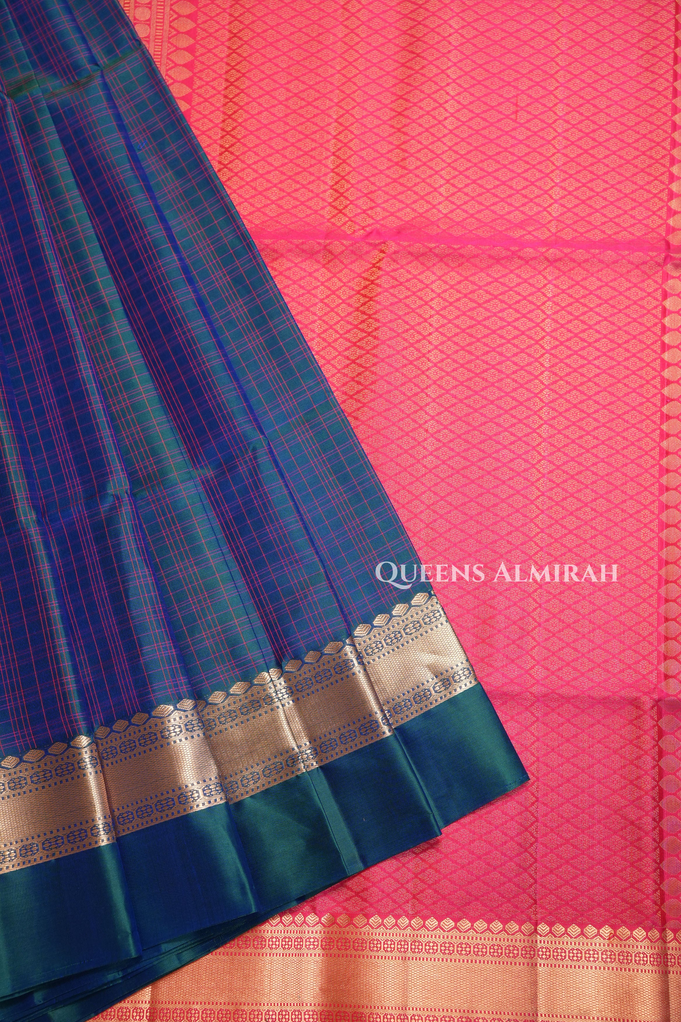 Mayil Kazhuthu Blue With Pink Pure Soft Silk Saree