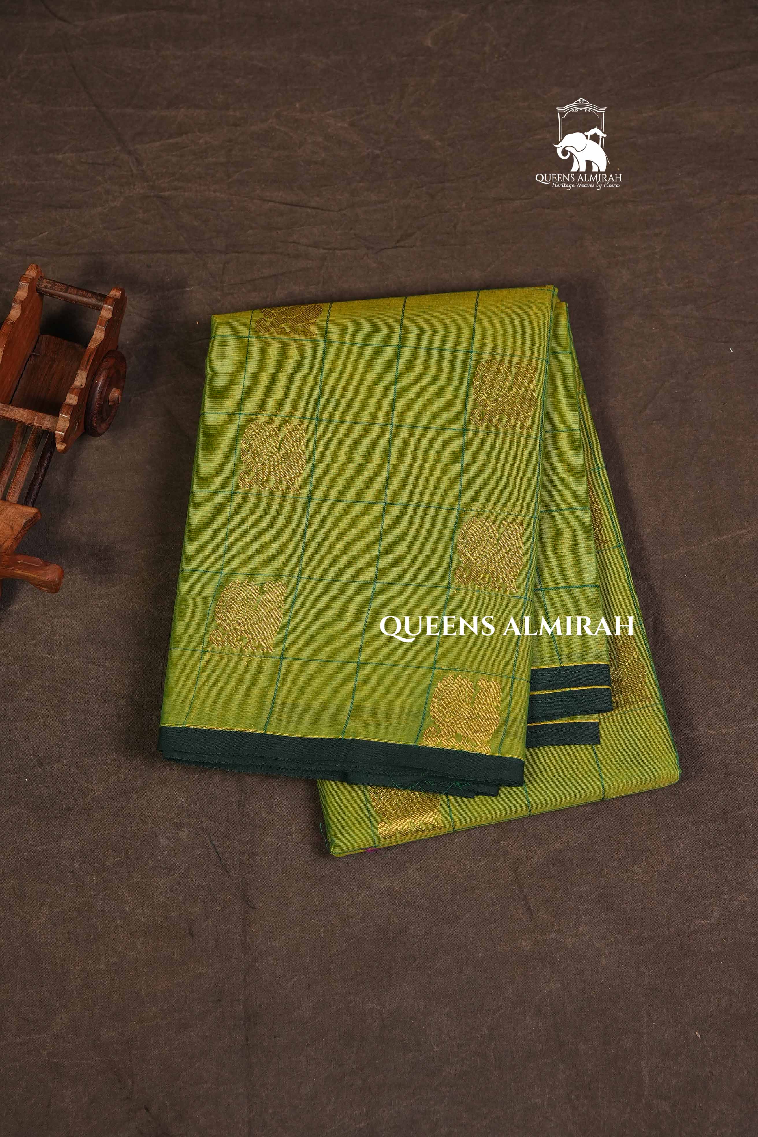 Parrot Green Kattam With Peacock Butta Kanchi Cotton Saree