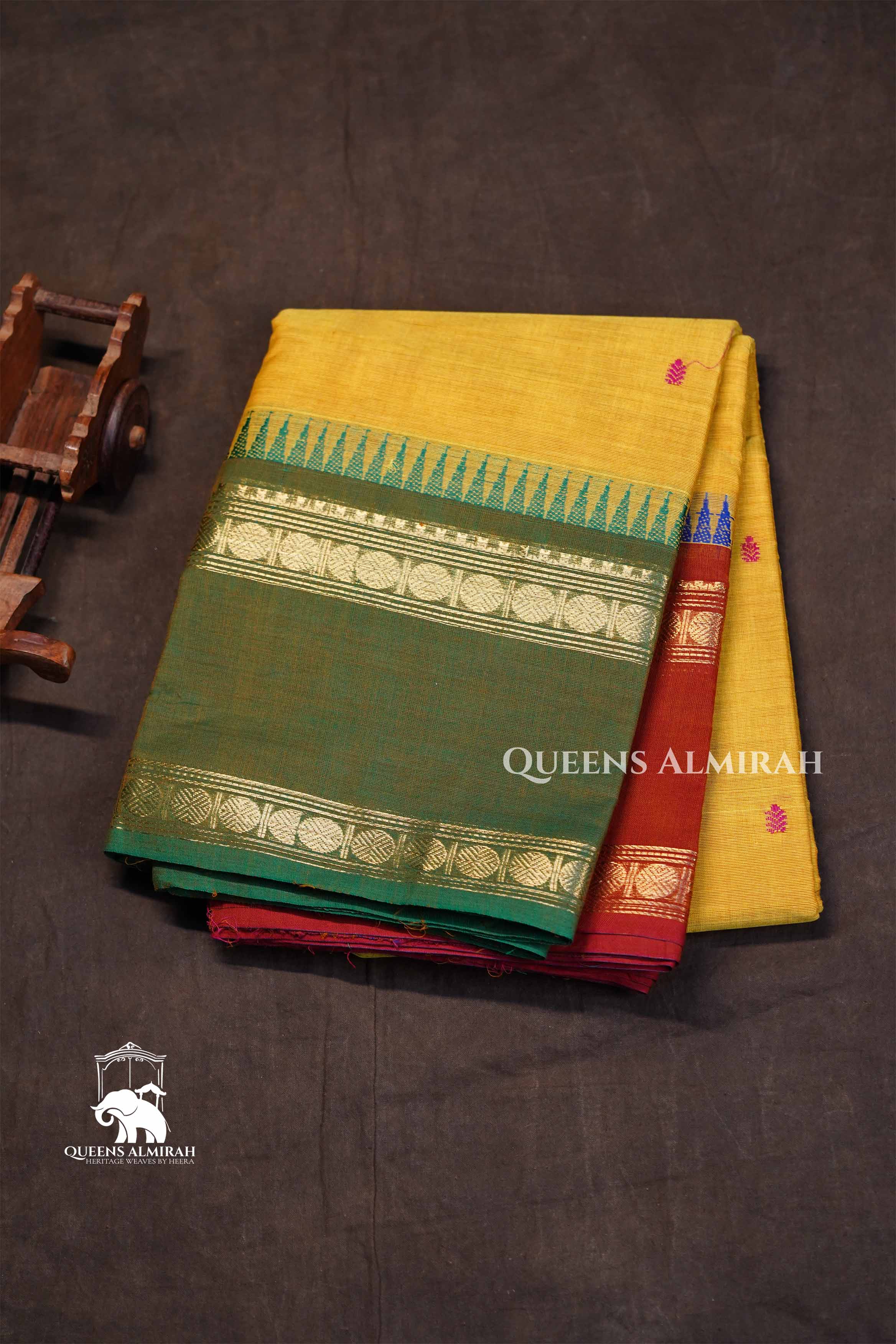 Tumeric Yellow With Ganga Jamuna Border Kanchi Cotton Saree