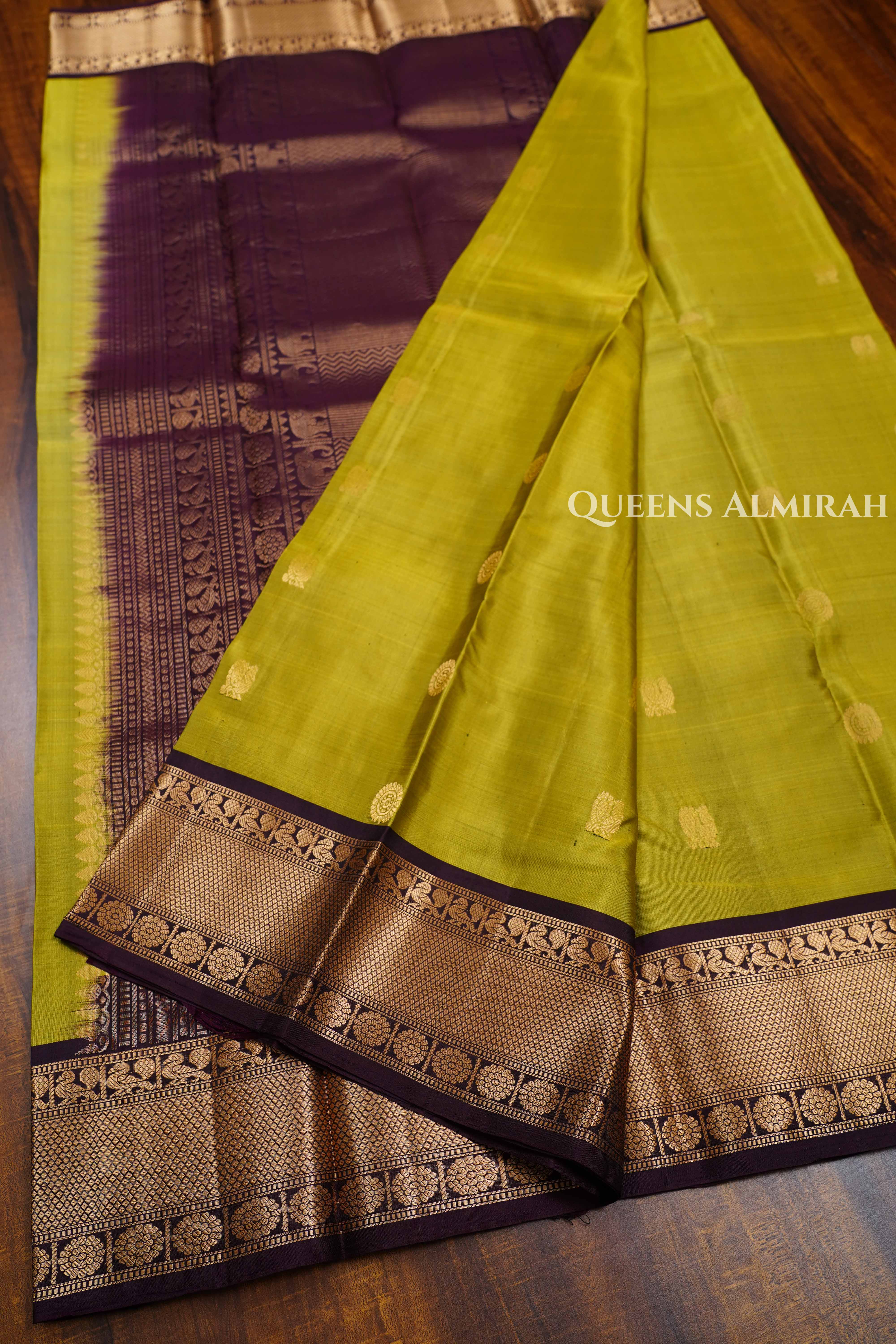 Olive Yellow With Coffee Bean Pure Kanchivaram Silk Saree