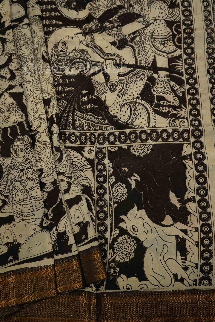 BLACK WITH OFF WHITE  MANGALGIRI SAREE 24 - Queens Jewel Emporium
