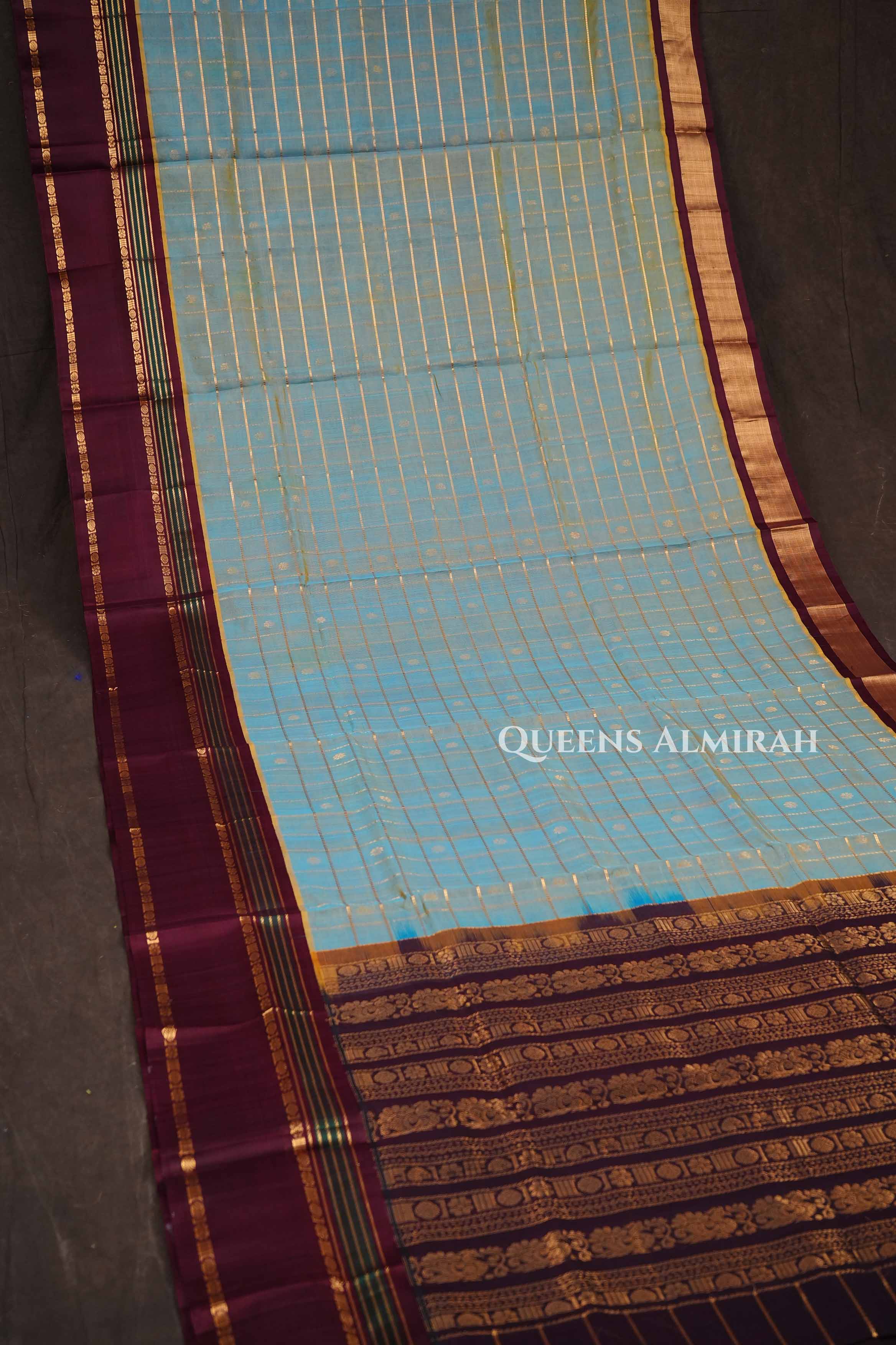 Sky Blue With Maroon Pure Kanchi Silk Cotton Saree