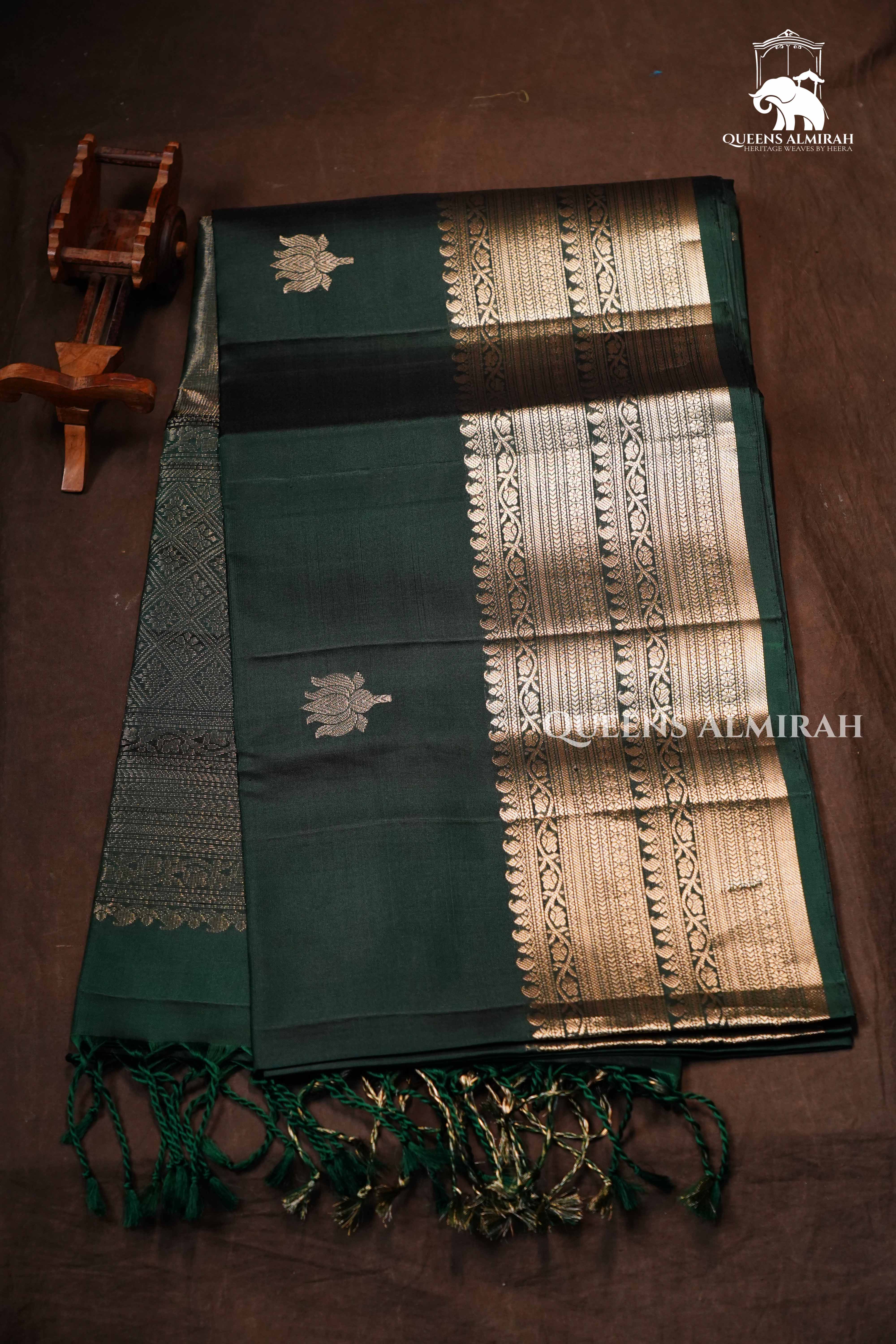 Dark Green Pure Soft Silk Saree1