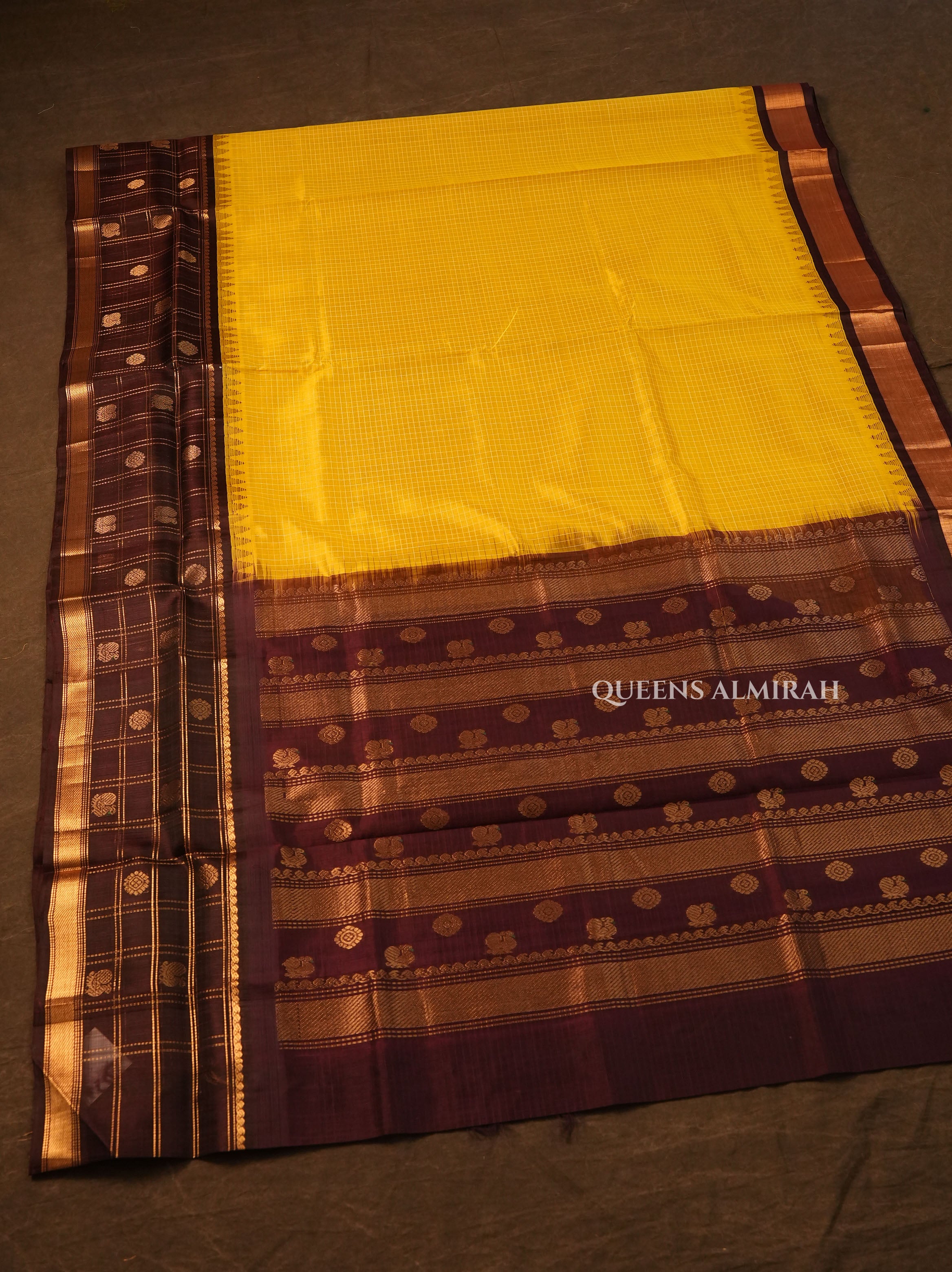 Yellow With Brown Pure Silk Cotton Saree