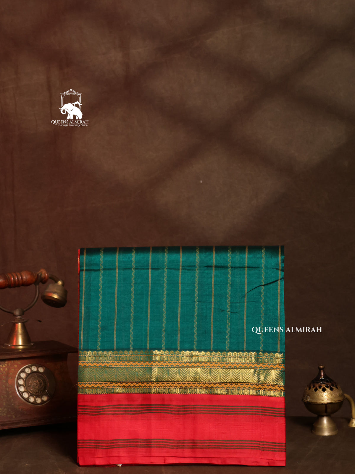 Rama Green With Red Pure Silk Cotton Saree