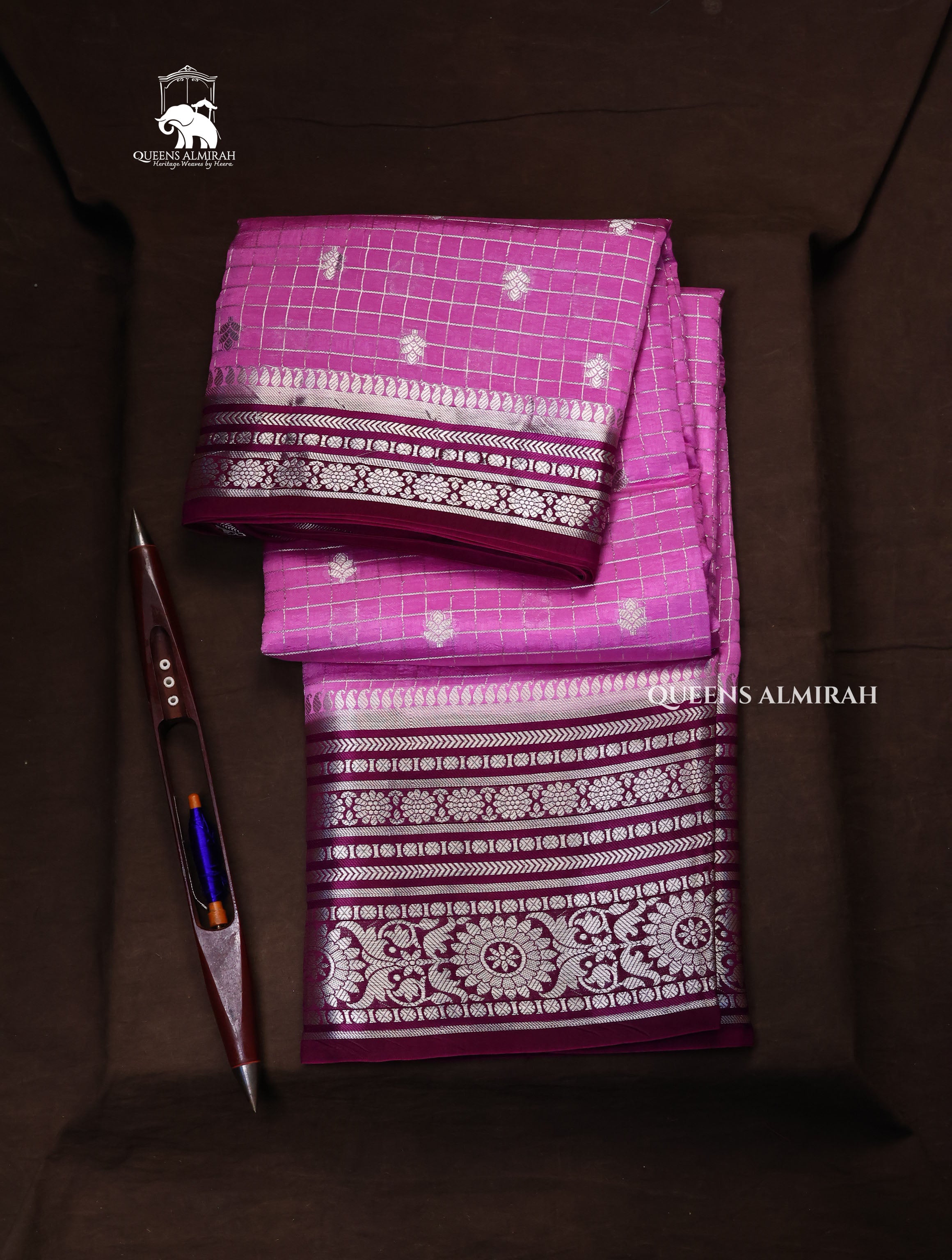 Lilac Pink With Purple Semi Banarasi Silk Saree