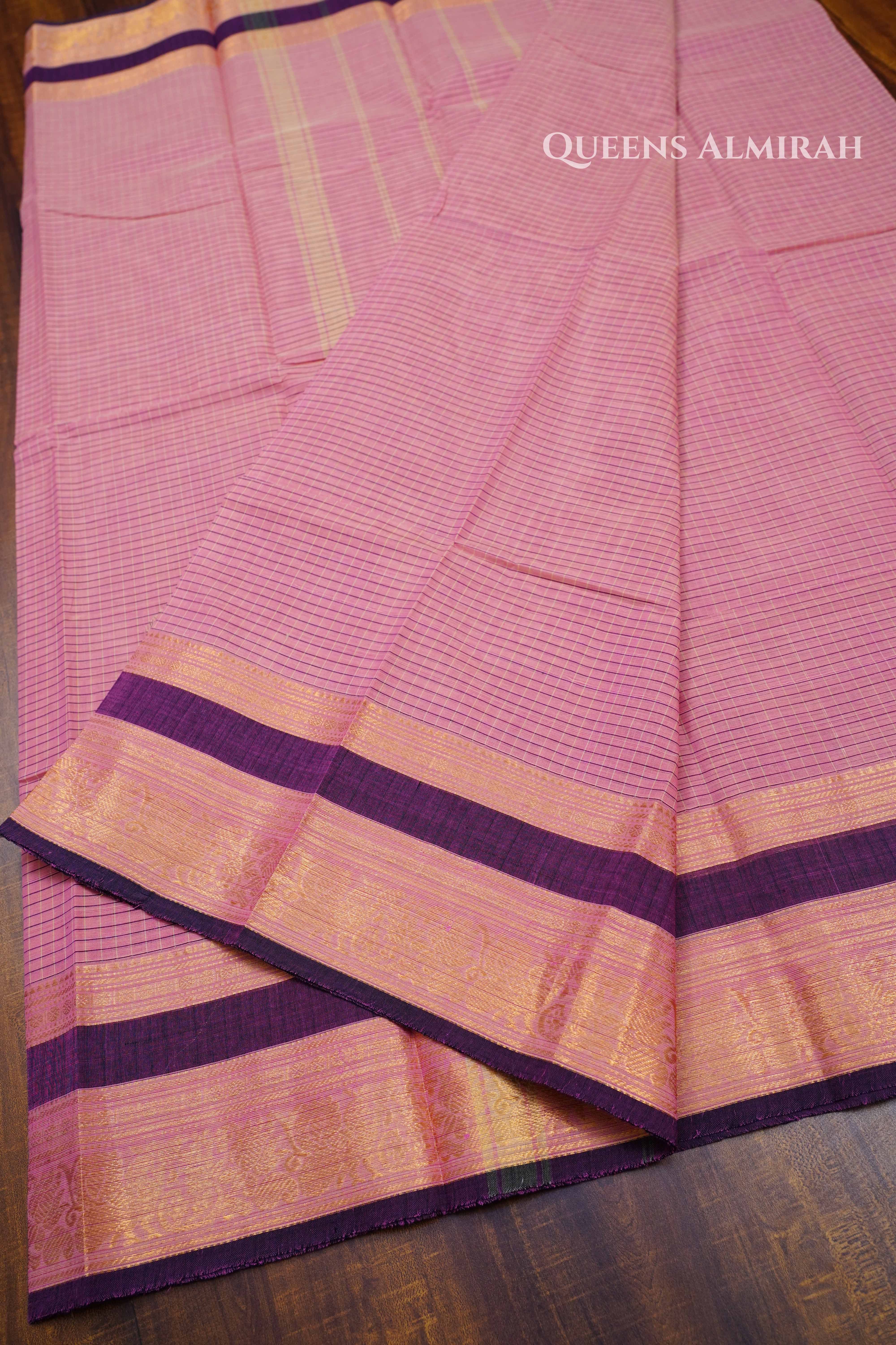 Rose Milk Pink Kanchi Cotton Saree