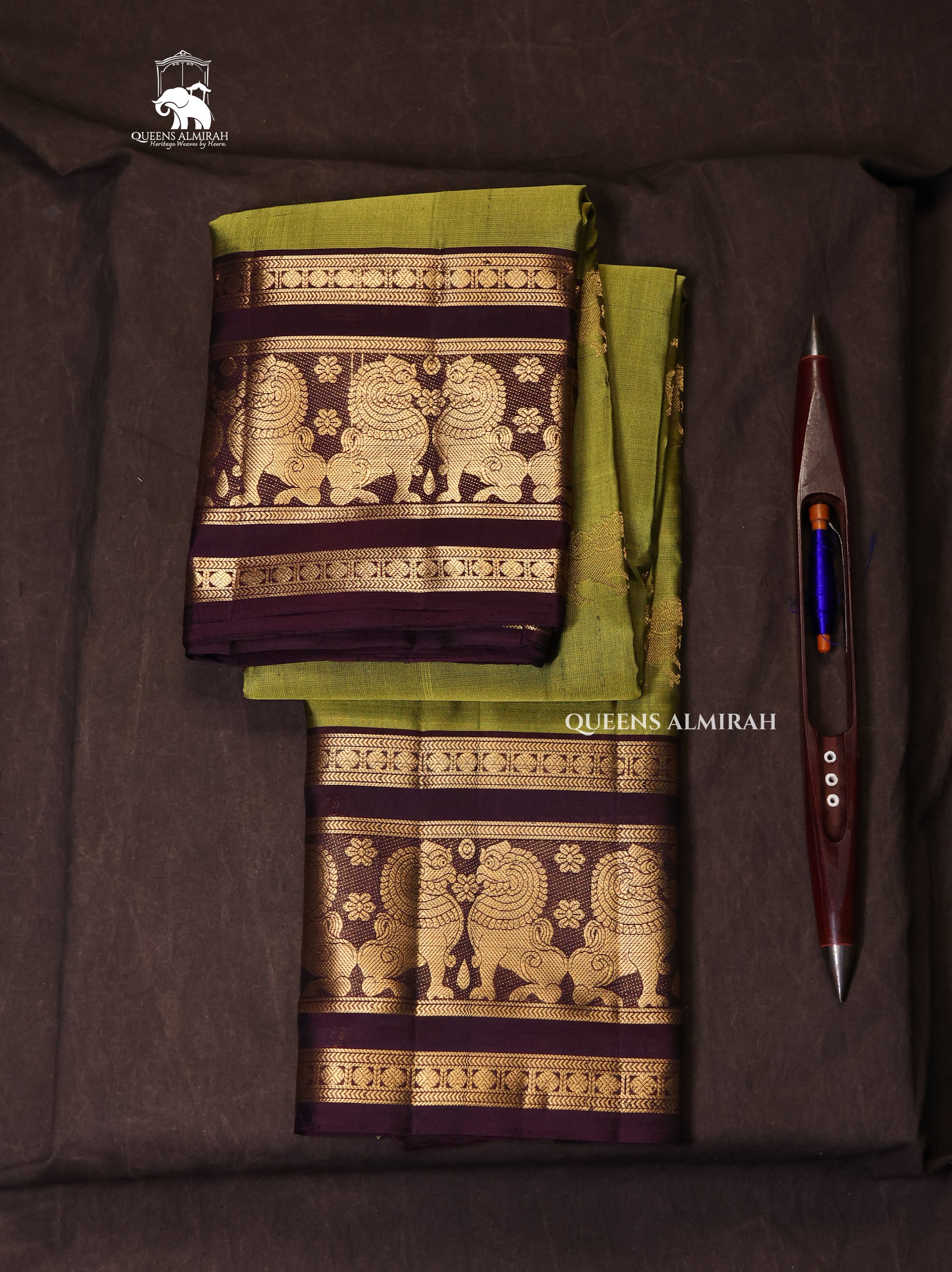 Olive Green With Brown Pure Kanchivaram Silk Saree