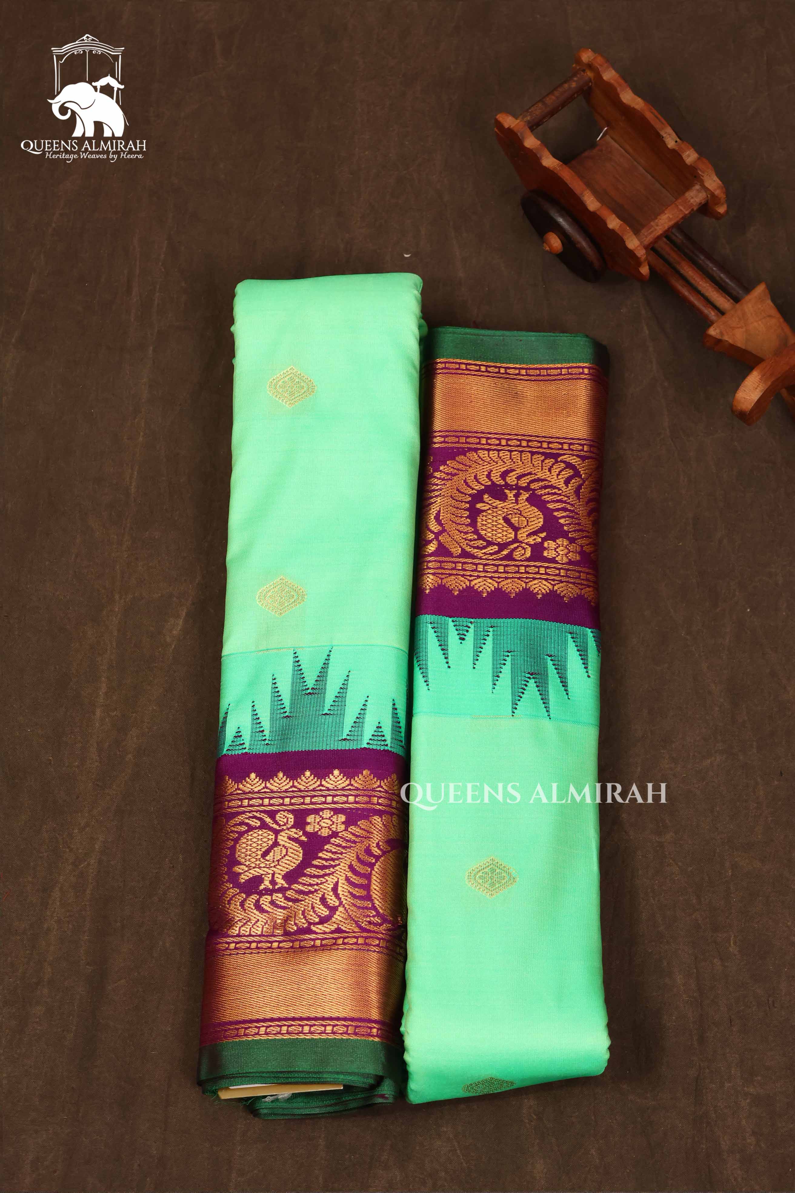 Sea Blue Semi Gadwal Silk Saree