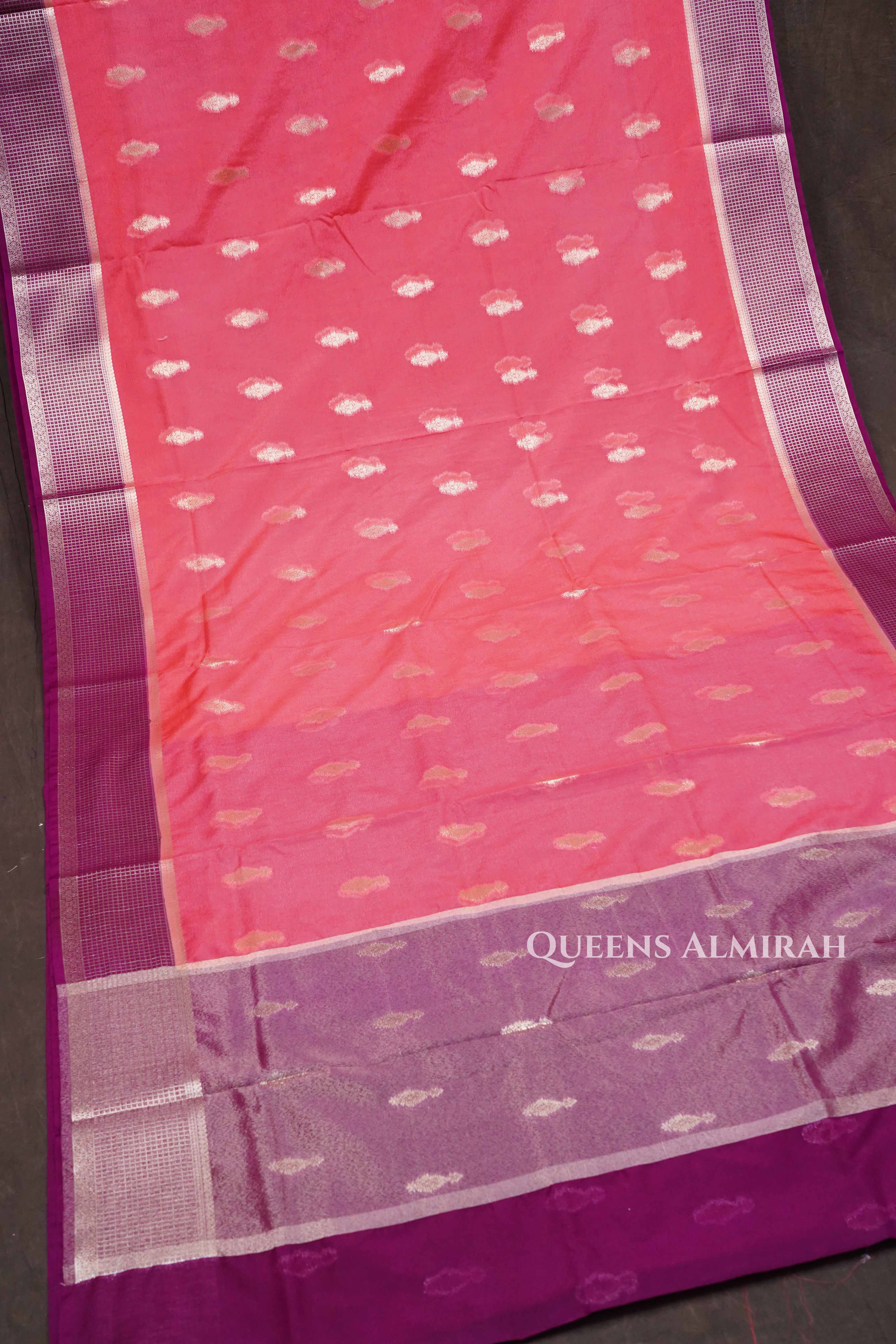Cranberry Pink With Purple Semi Banarasi Silk Saree