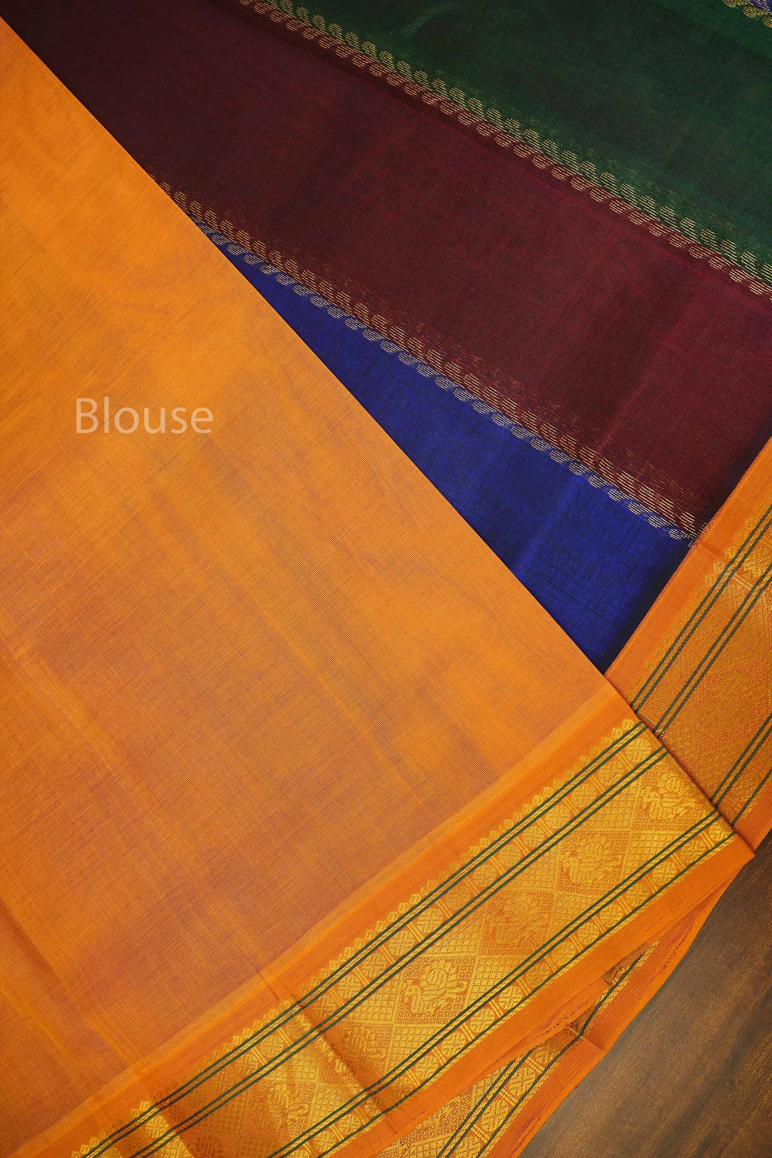 Multi Color With Yellow Border Pure Silk Cotton Saree
