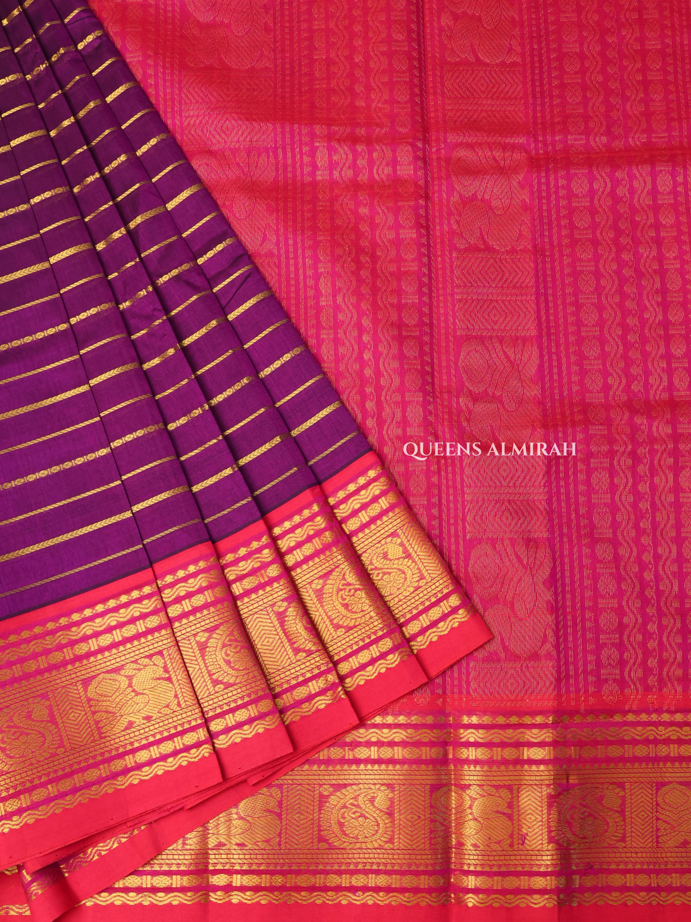 Purple With Rani Pink Pure Silk Cotton Saree