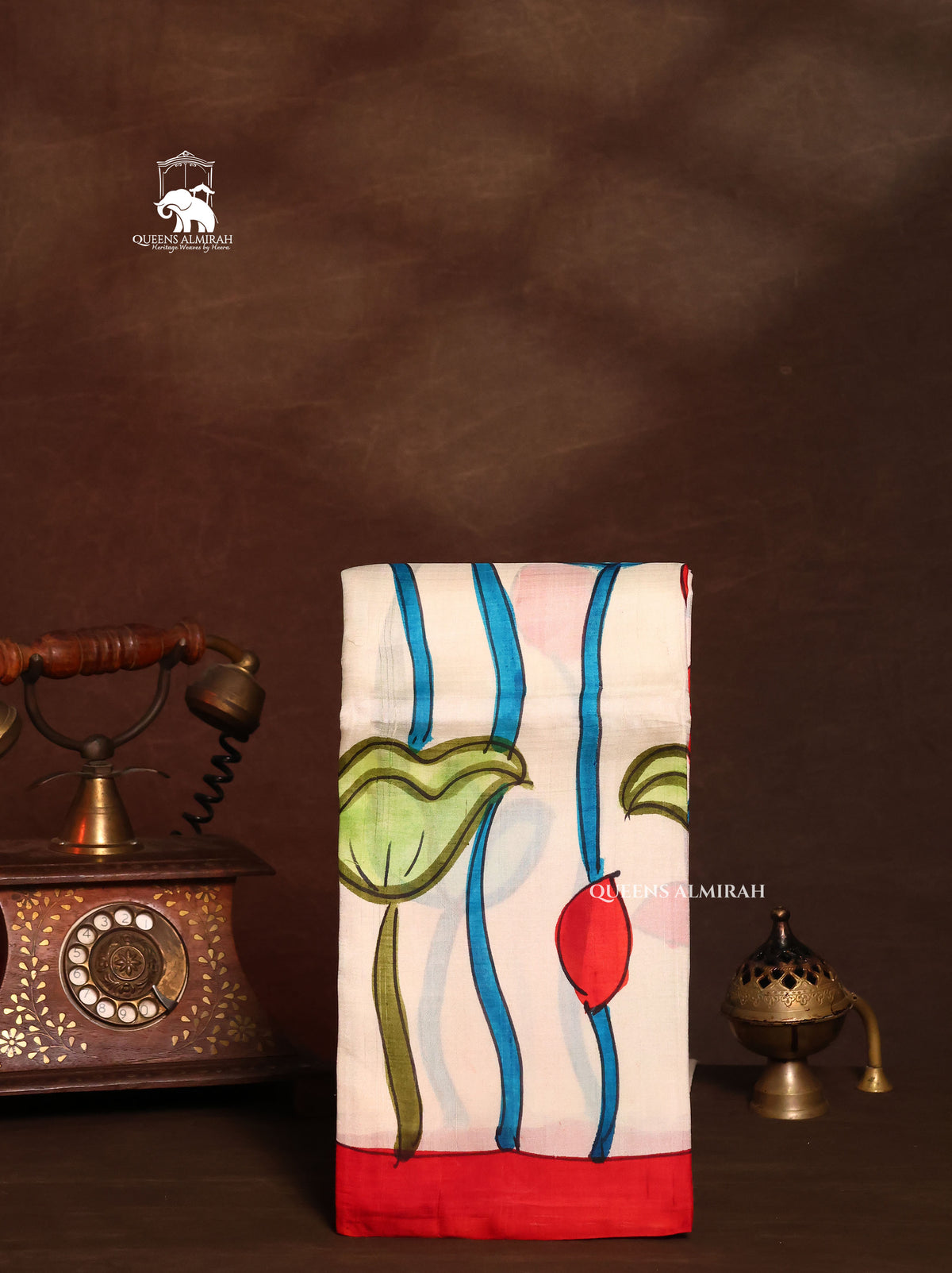 White Handpainted Pure Tussar Silk Saree