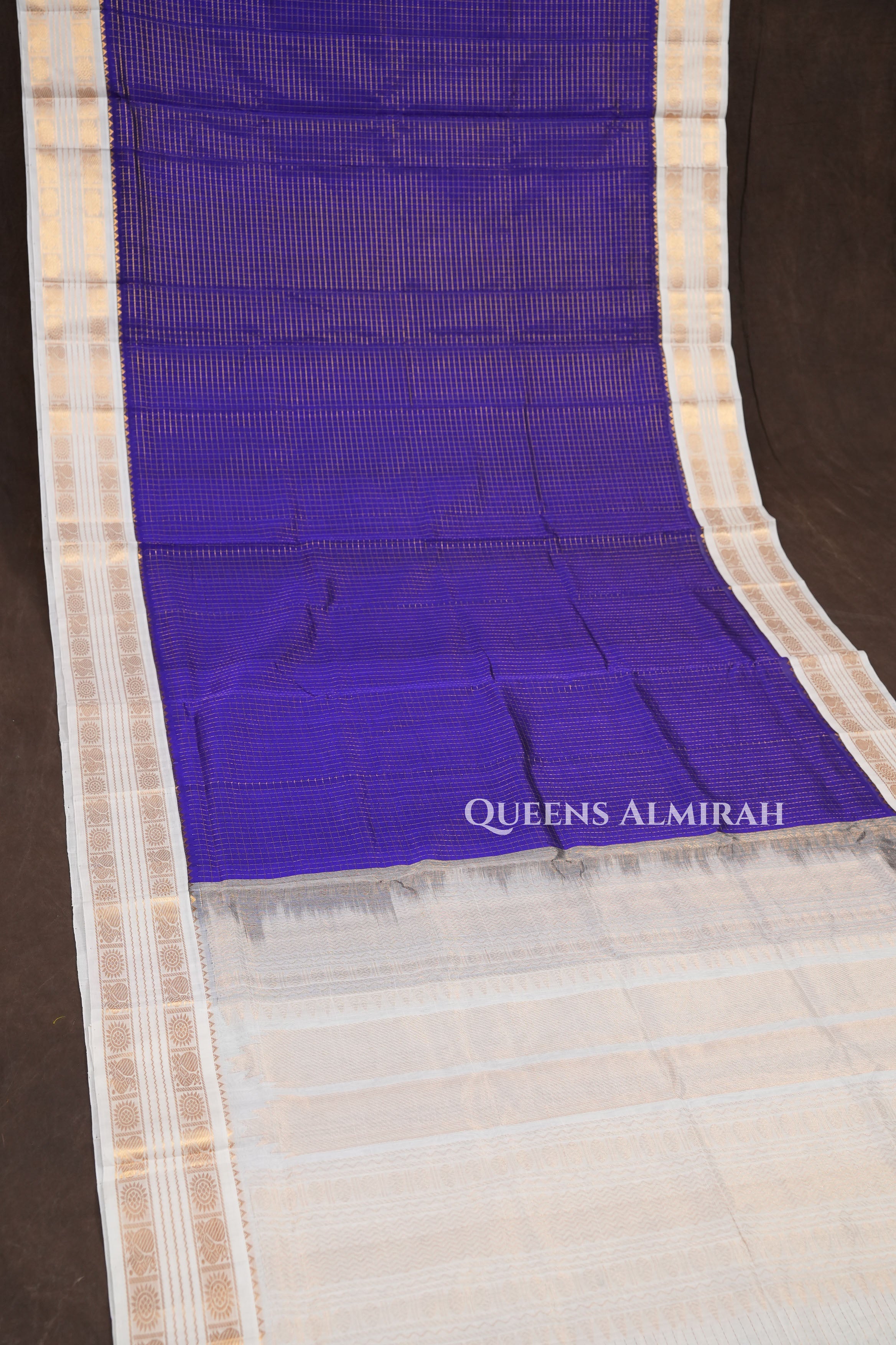 Navy Blue Checked With White Pure Kanchi Silk Cotton Saree