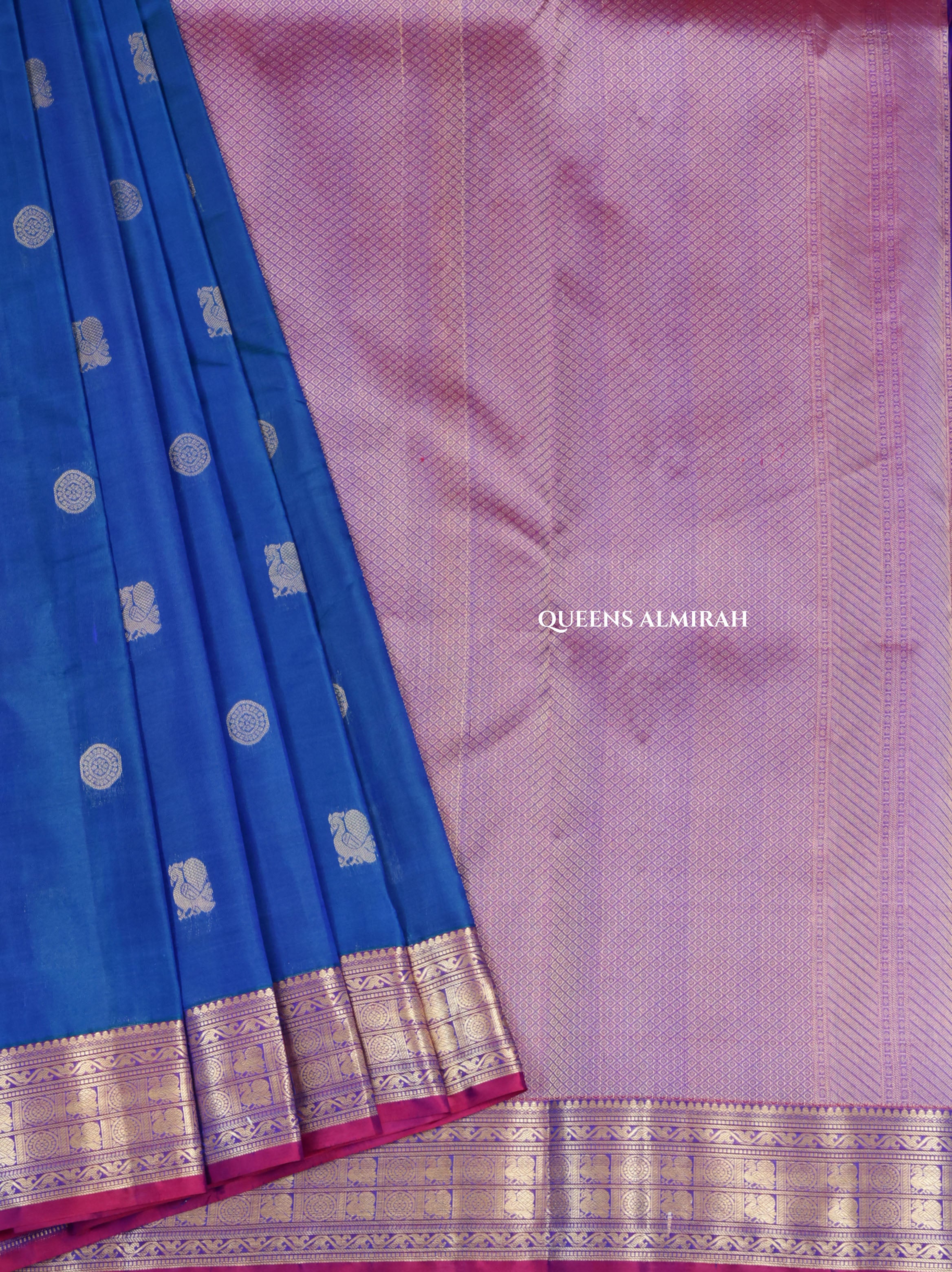 Peacock Blue With Purple Pure Kanchivaram Silk Saree