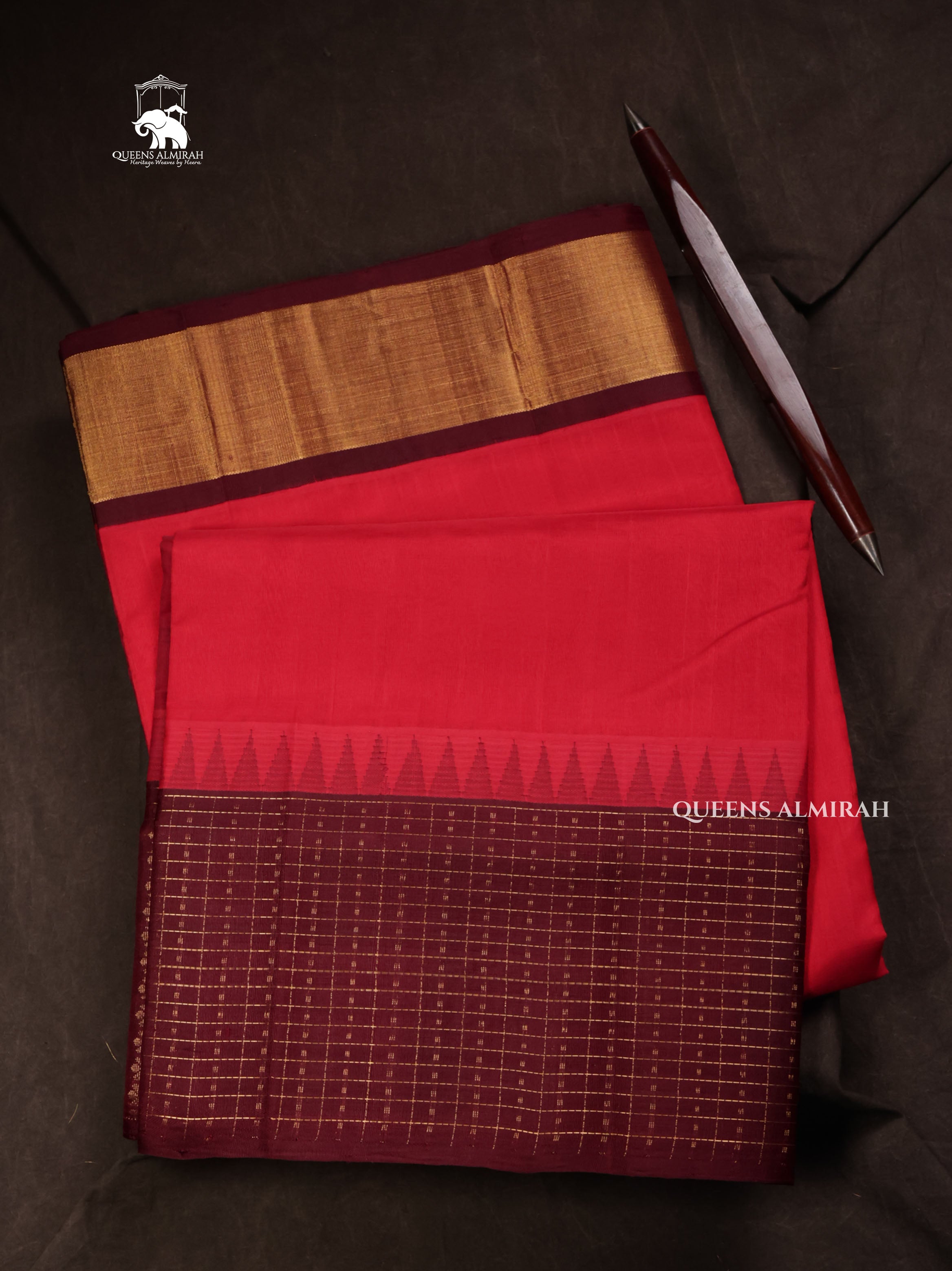 Red With Cocoa Bean Pure Silk Cotton Saree