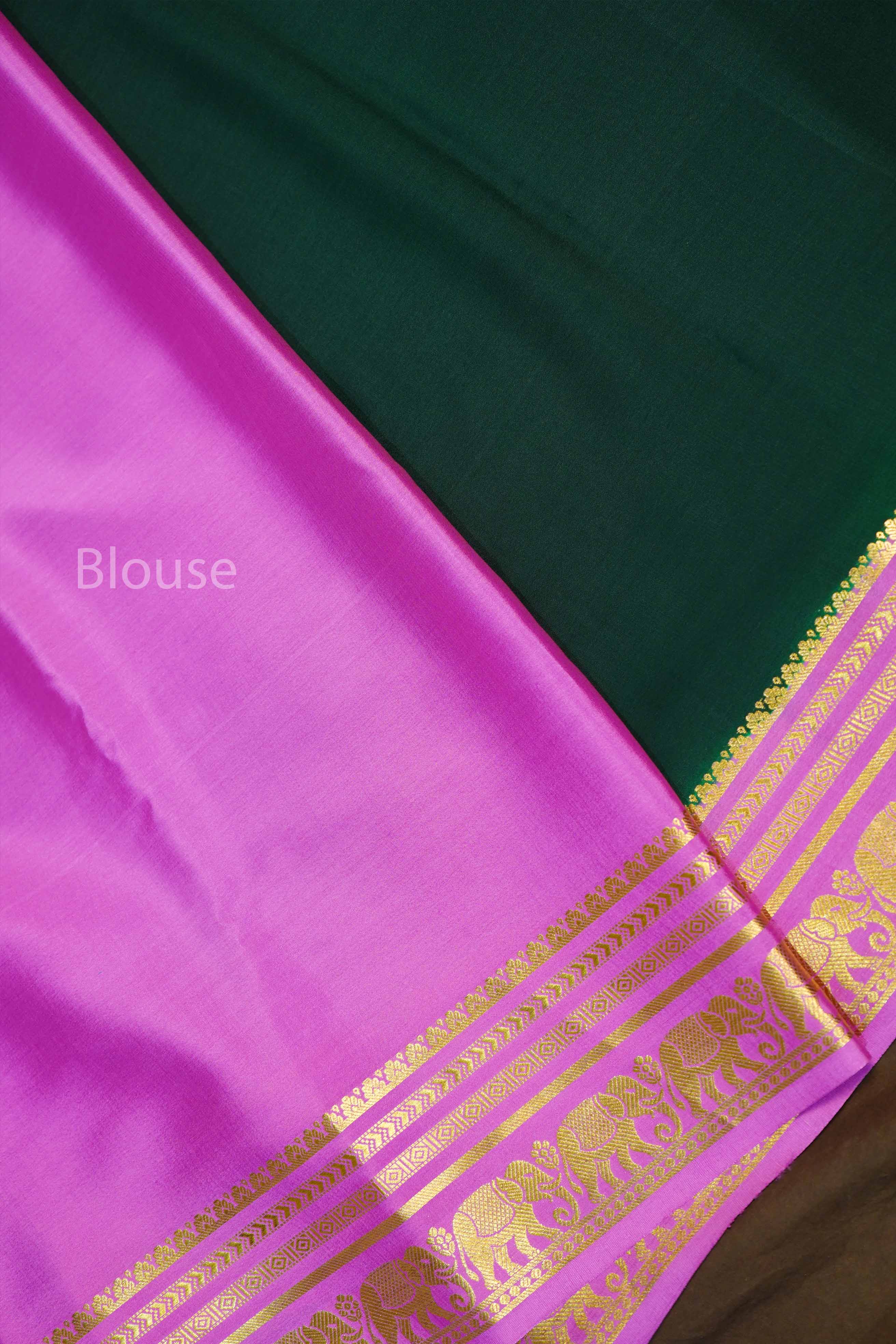 Dark Green With Pink Mysore Silk Saree