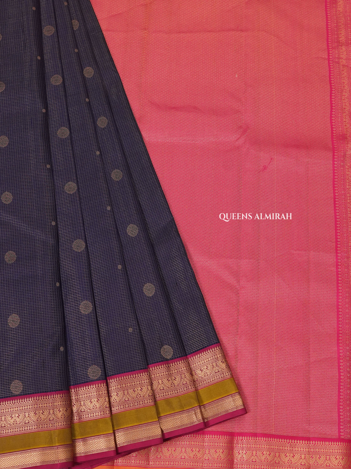 Navy Blue With Pink Pure Kanchivaram Silk Saree