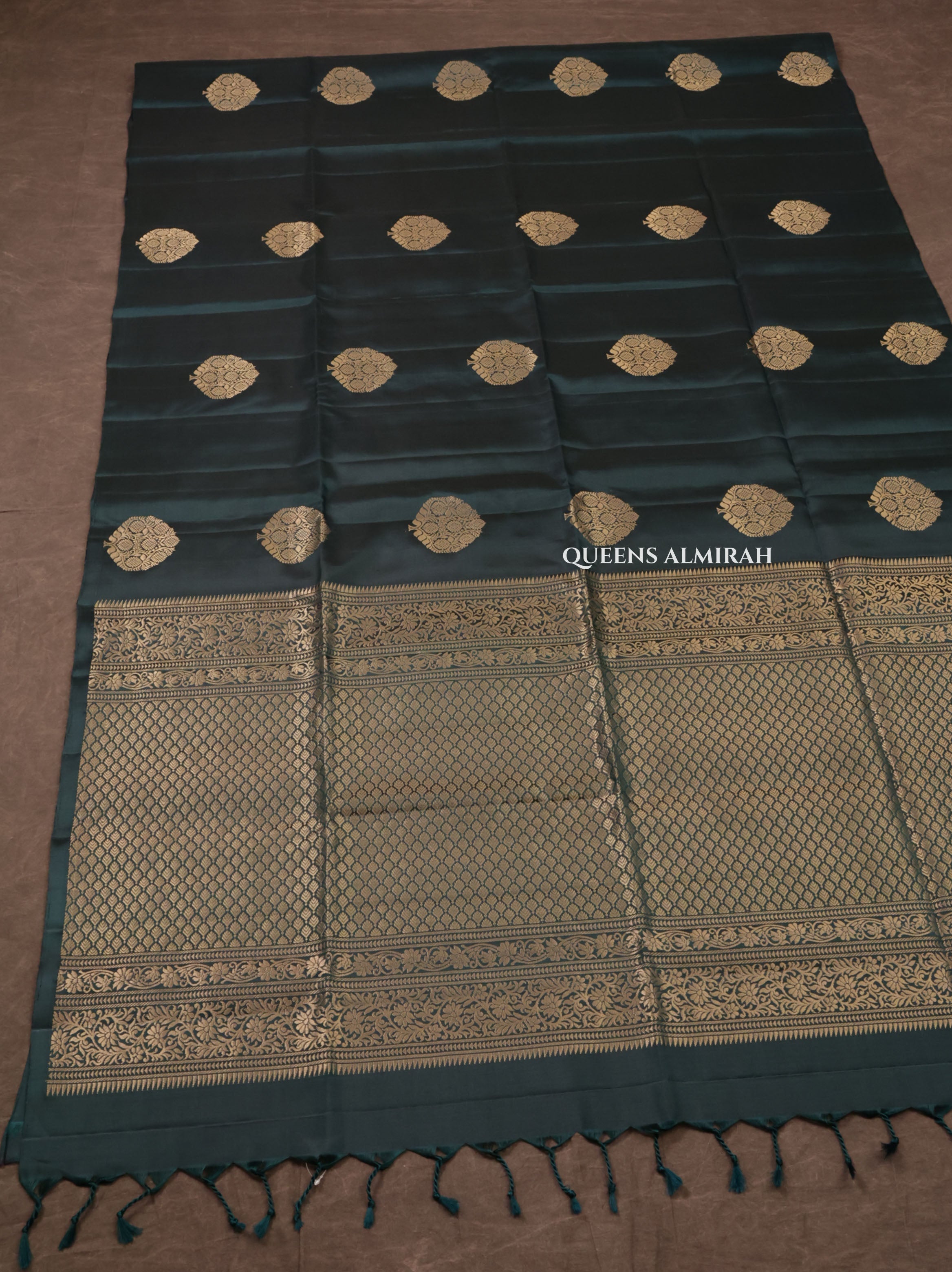 Dark Bottle Green Pure Soft Silk Saree