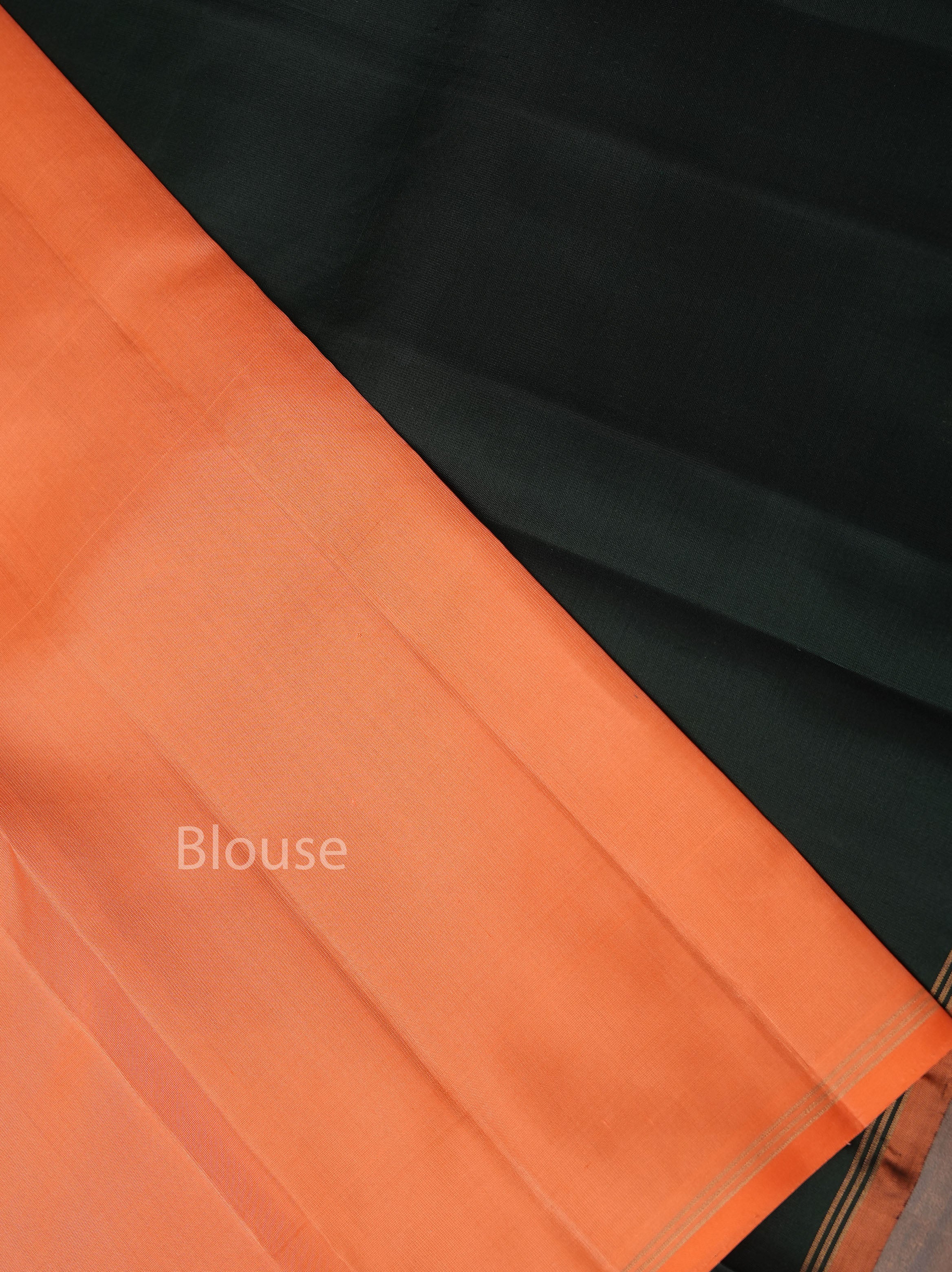 Dark Green With Peach Pure Kanchivaram Silk Saree