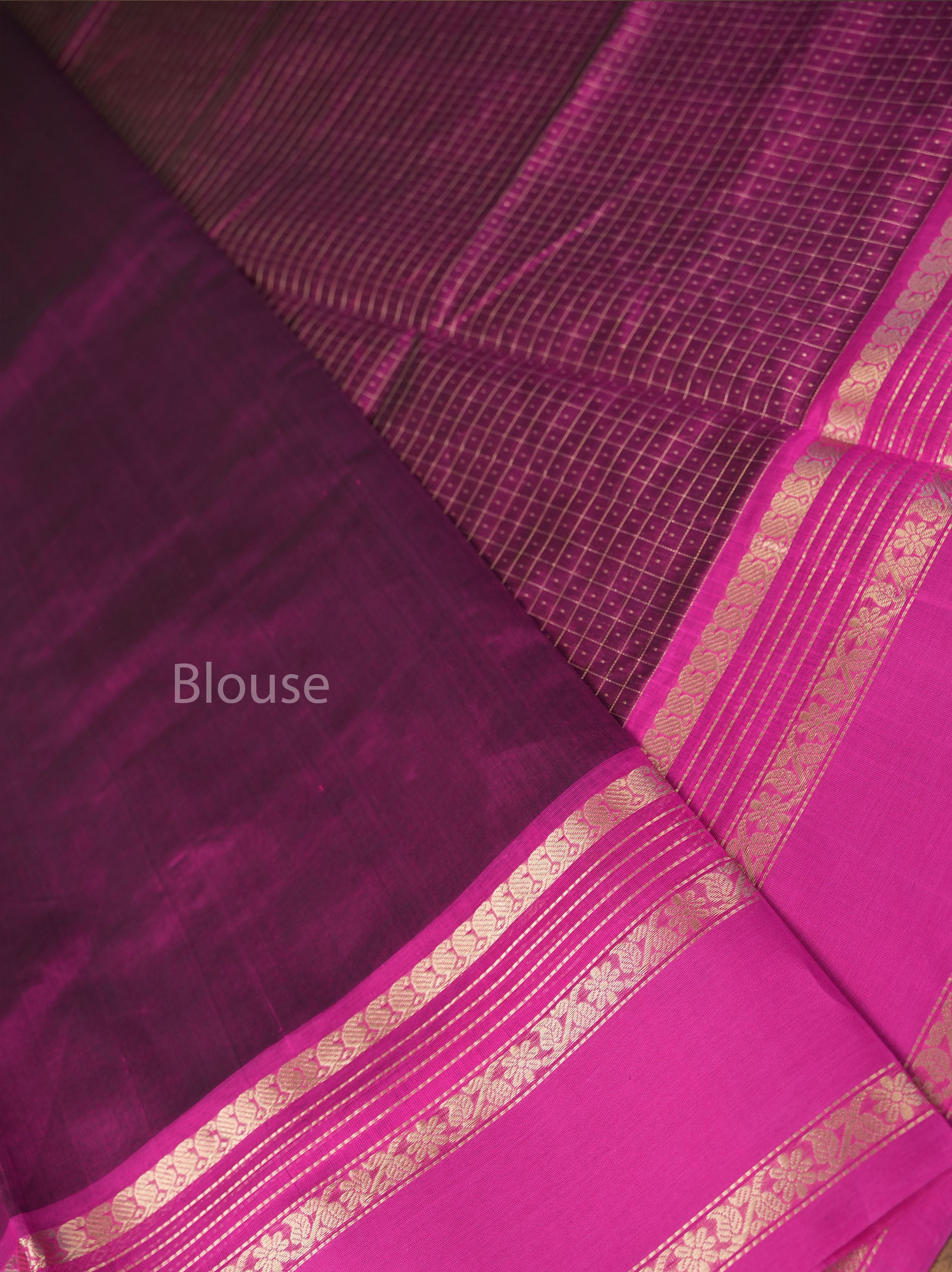Vadamalli Purple With Rani Pink Chettinad Silk Cotton Sare