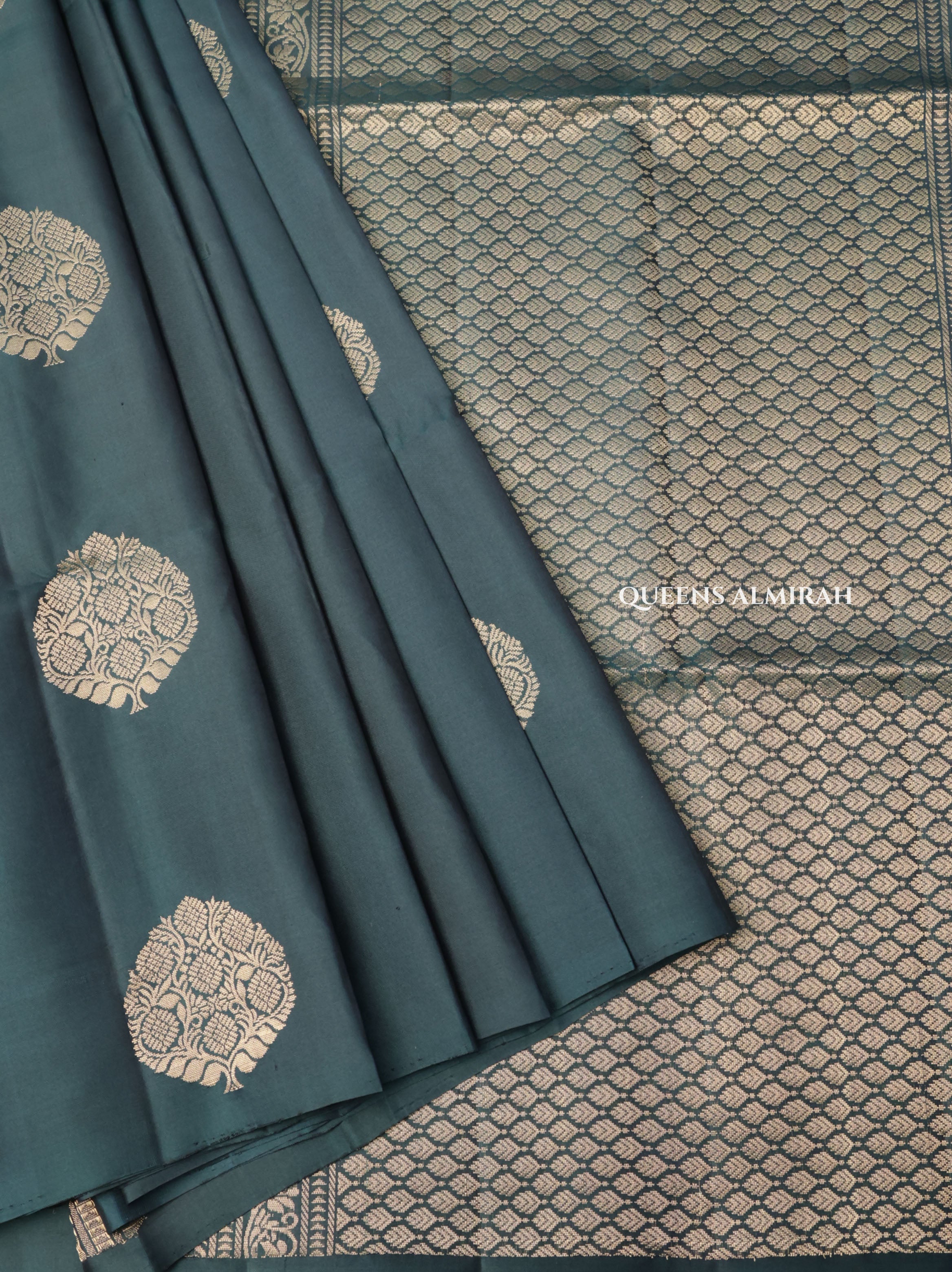 Dark Bottle Green Pure Soft Silk Saree