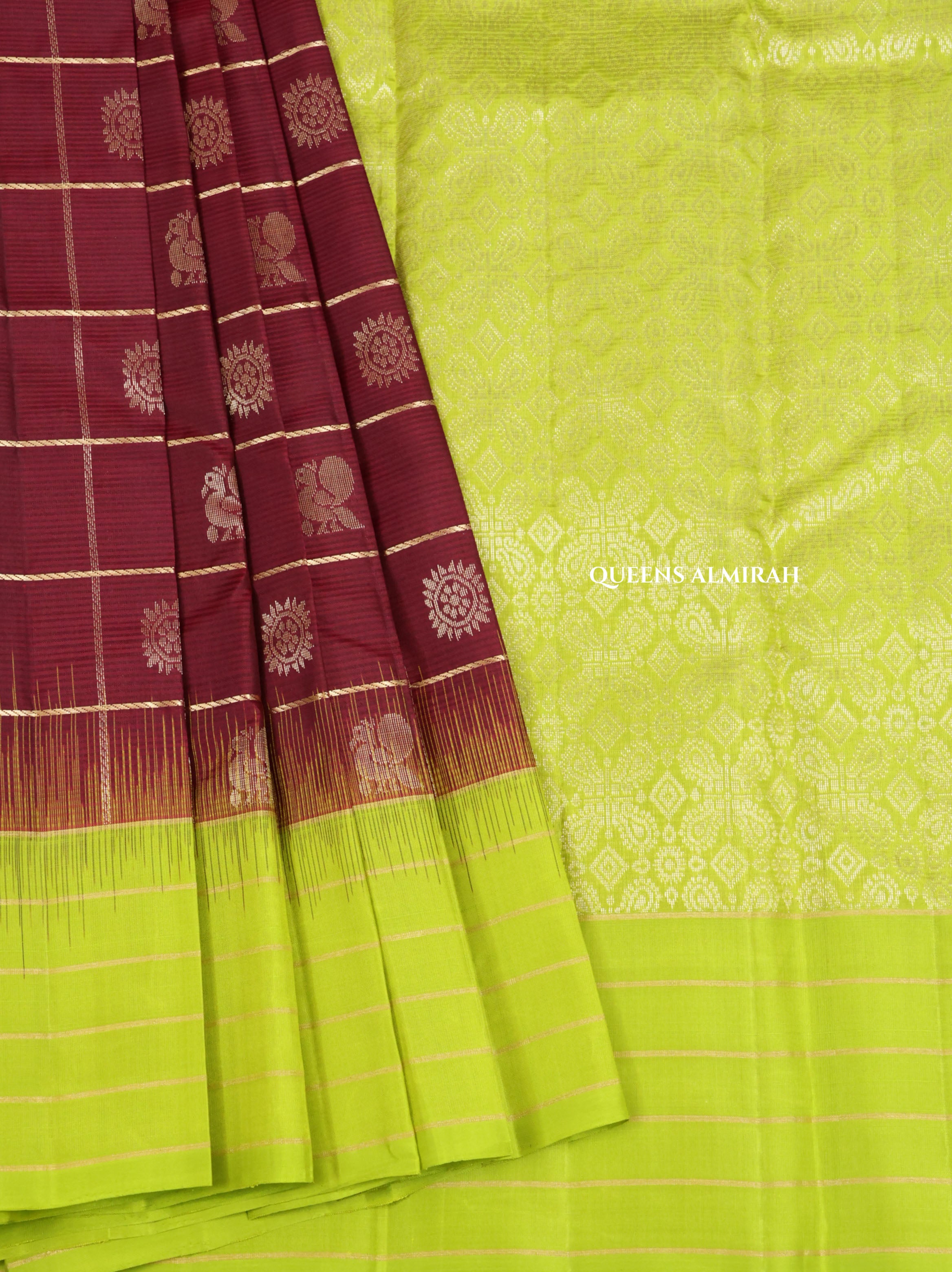 Cocoa Bean Brown With Parrot Green Pure Kanchivaram Silk Saree