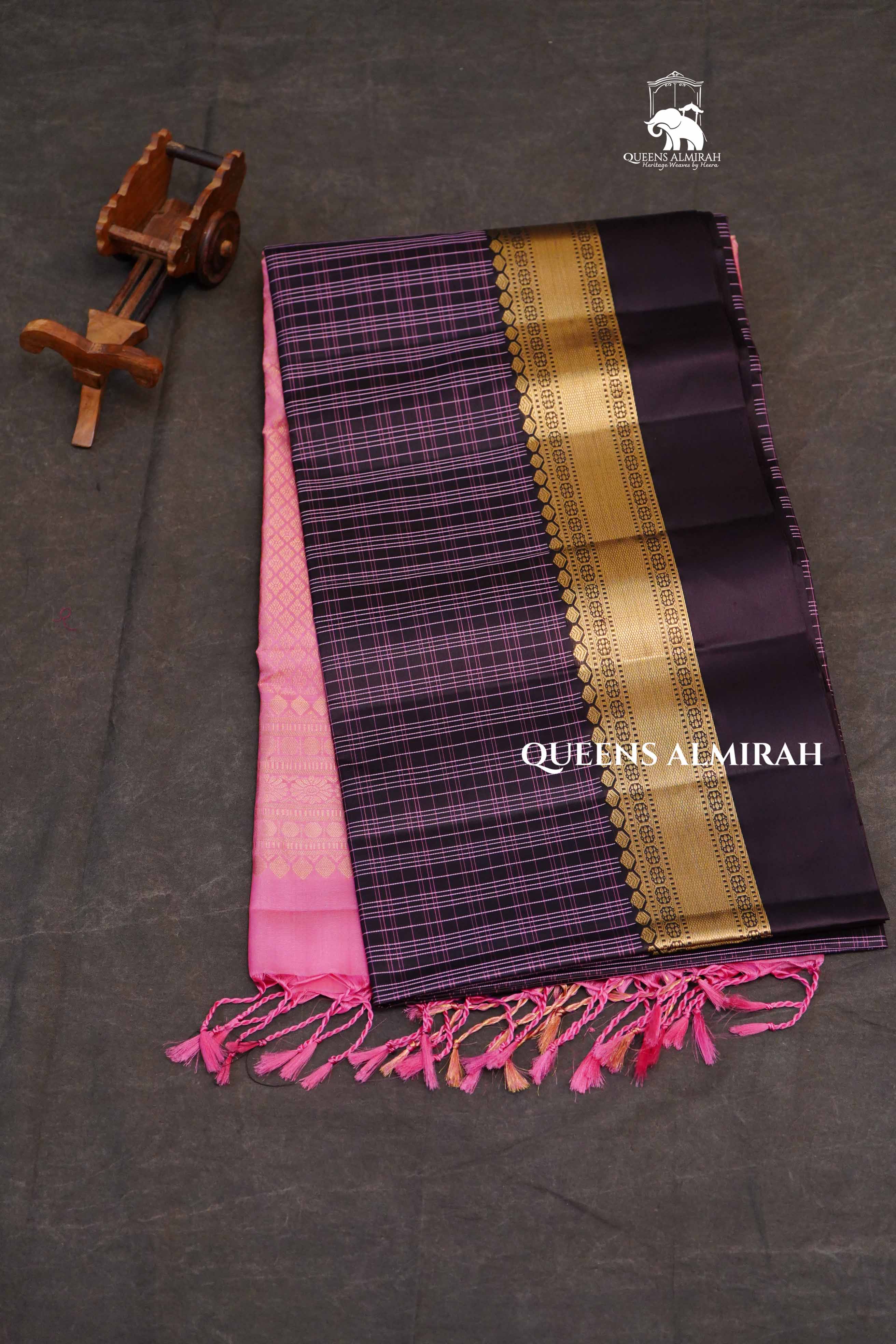Coffee Brown With Pink Pure Soft Silk Saree