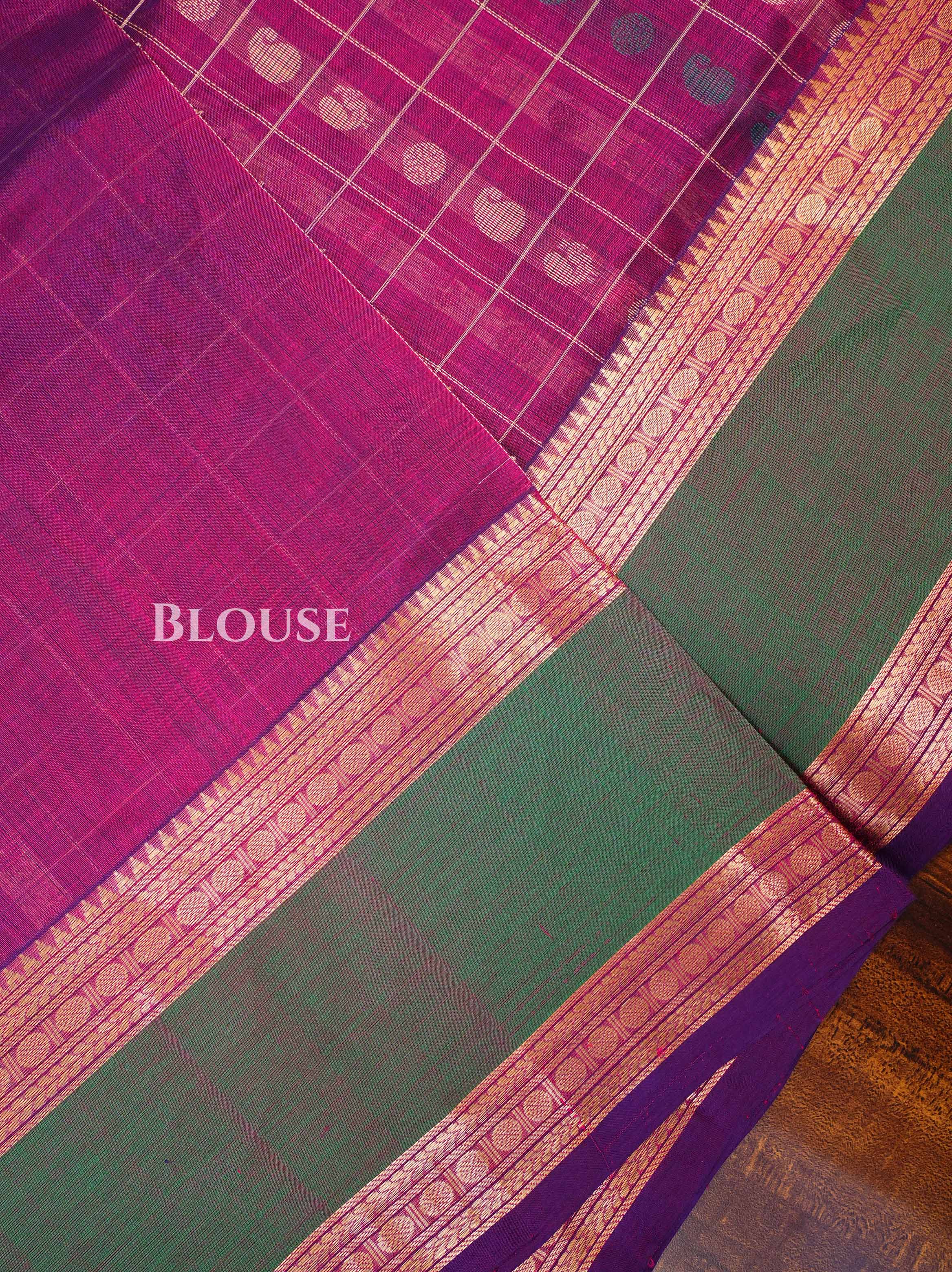 Vadamalli Purple With Green Chettinad Silk Cotton Saree