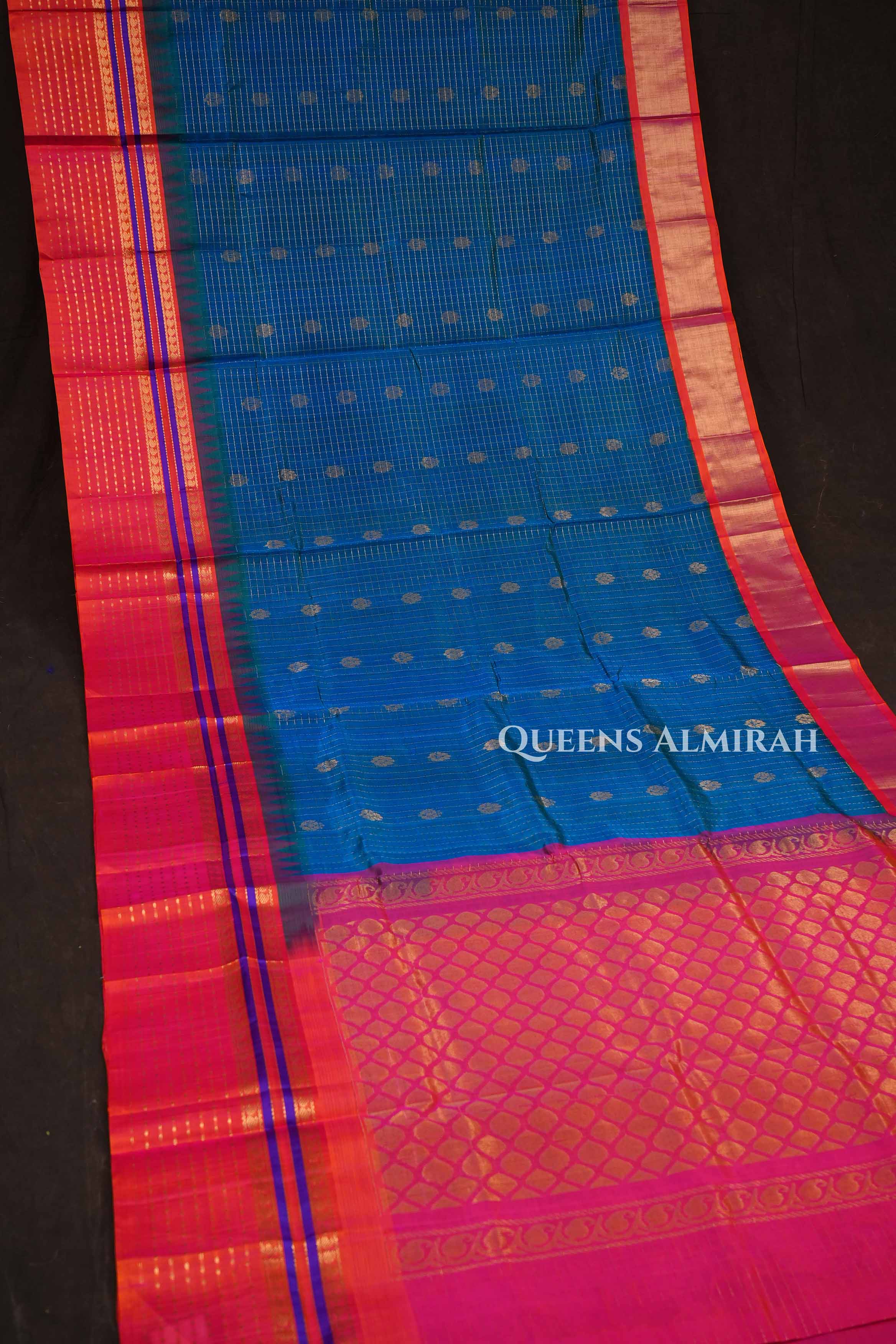 Peacock Blue With Red Pure Kanchi Silk Cotton Saree